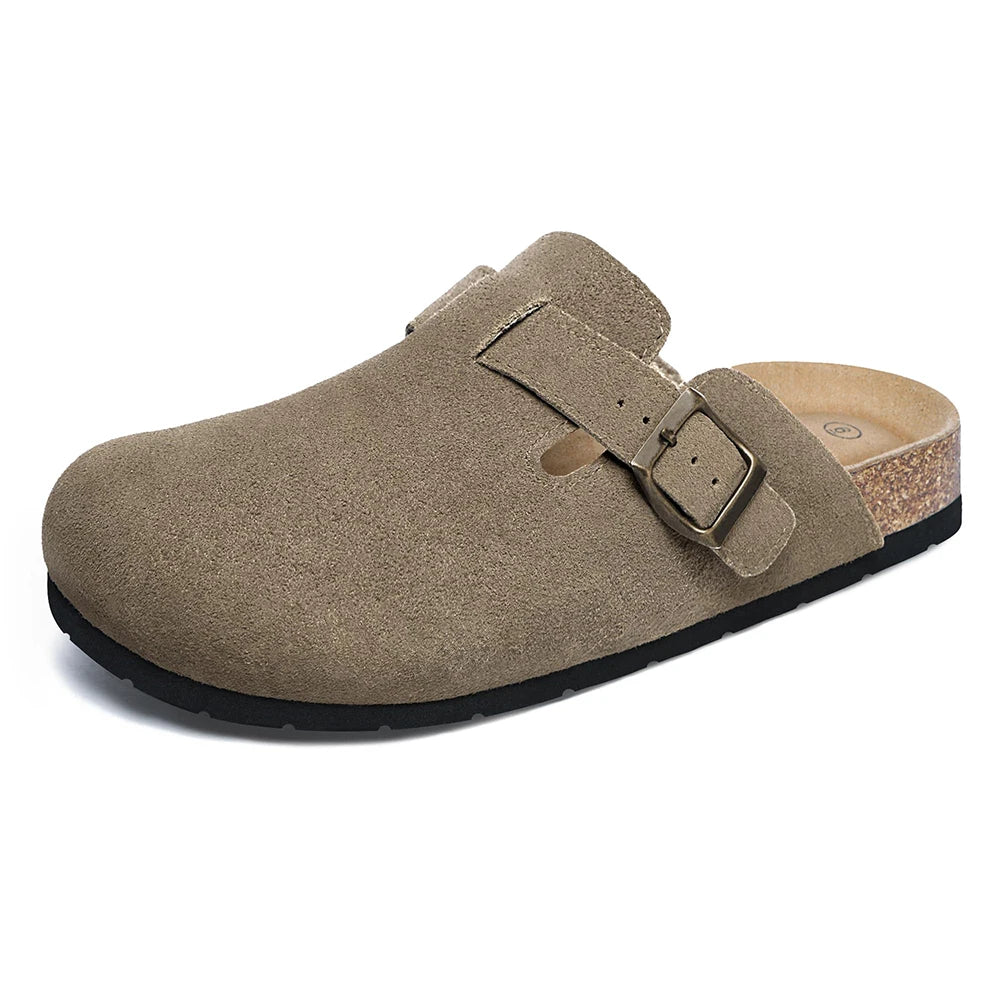 Women's Suede Clogs Shoes Adjustable Buckle Slip On Slippers