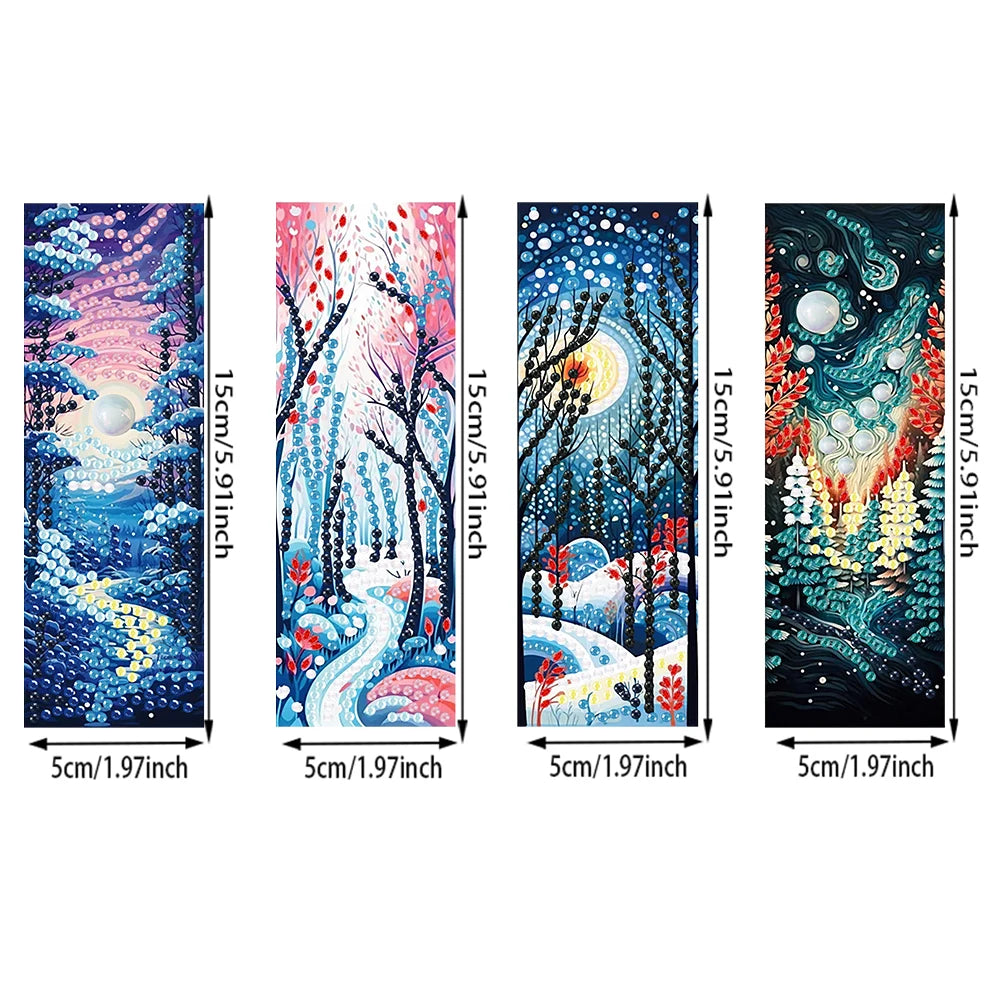 4Pcs Special Shape Santa Claus Elk Diamond Painting Bookmark 5D DIY Diamond Art Kit with Pendant