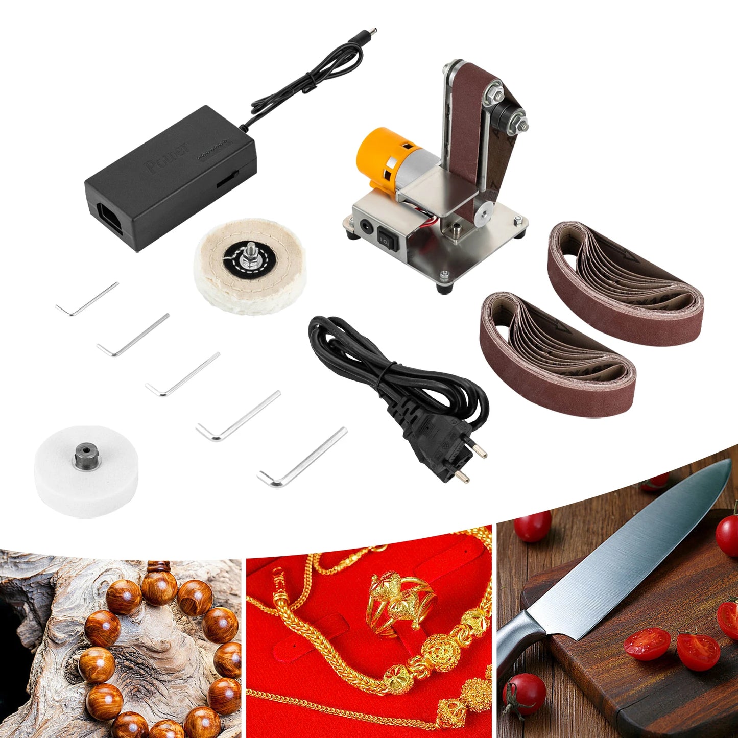 775 Motor Mini Belt Sander Electric Bench Grinder Stainless Steel Tabletop Polisher Adjustable Speed Sanding Machine