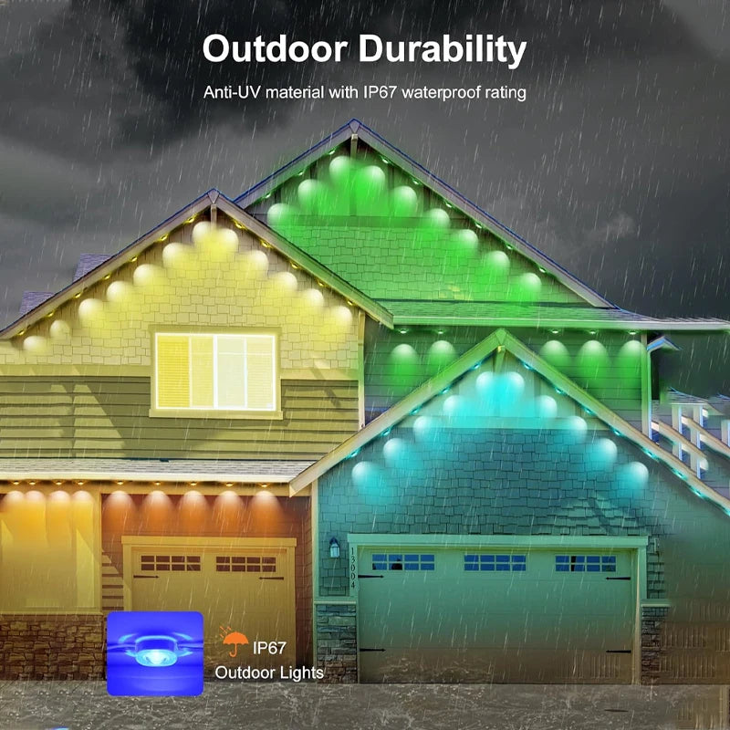 Permanent Outdoor Smart RGBIC Eaves LED Lights Festival Flashing Fairy String for Christmas Holiday Decorations