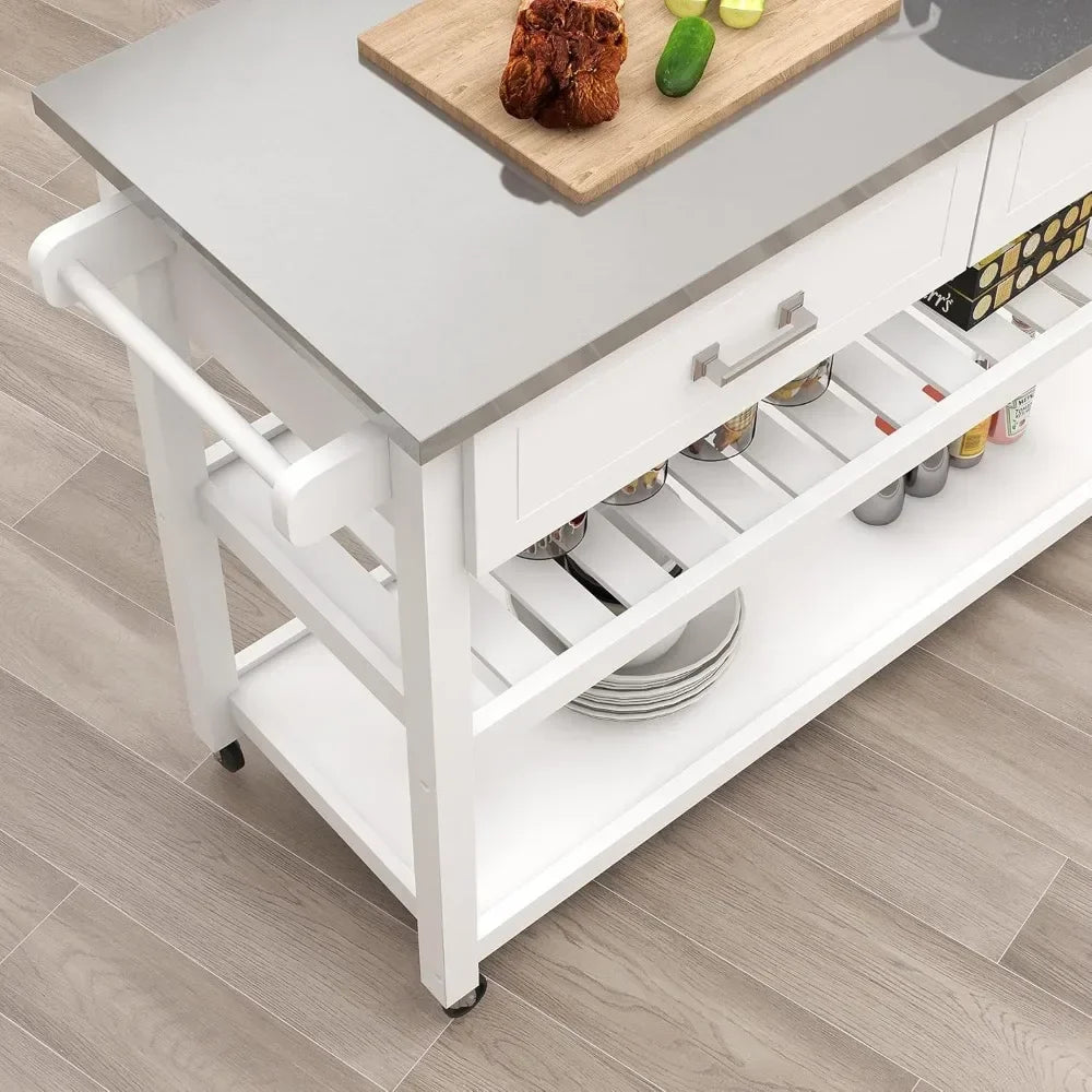 ANGDUO Kitchen Island Cart with Stainless Steel Top and Drawers
