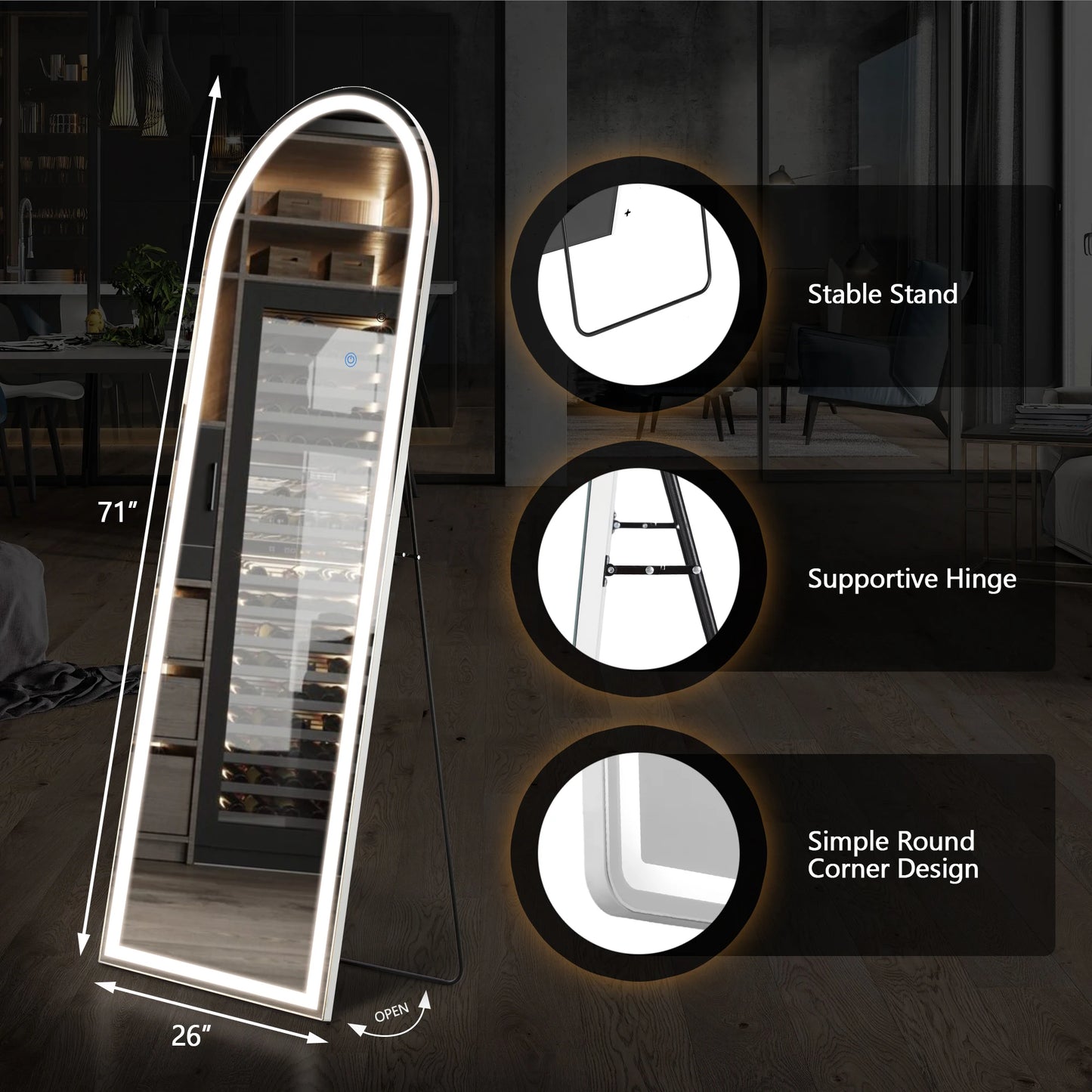 JHK Full Body Wall Mirror 59 Inch by 16 Inch or 64 Inch by 21 Inch Standing or Wall Hanging with Aluminum Alloy Frame for Bedroom and Cloakroom Decoration