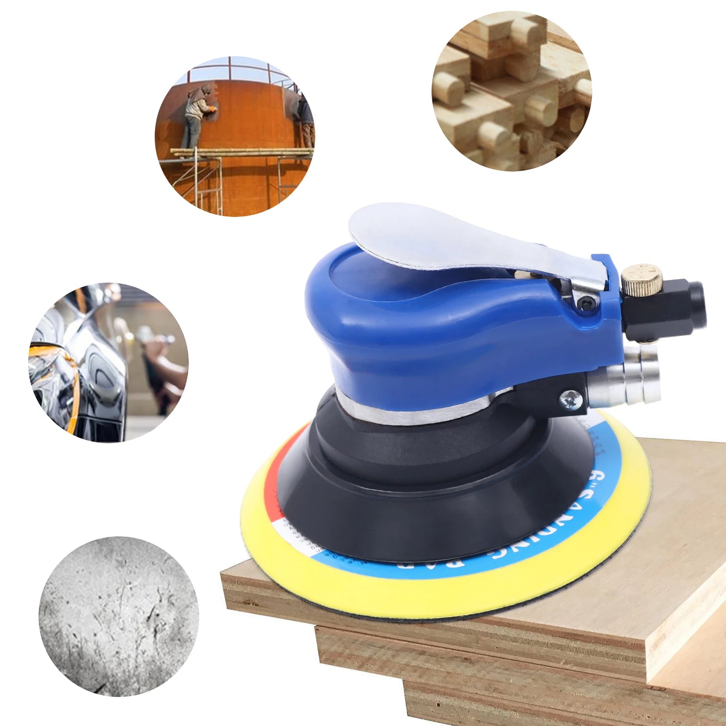 6 Inch Pneumatic Orbital Sander Non Slip Air Random Orbital Sander for Woodworking Rust Removal Sanding Fine Polishing
