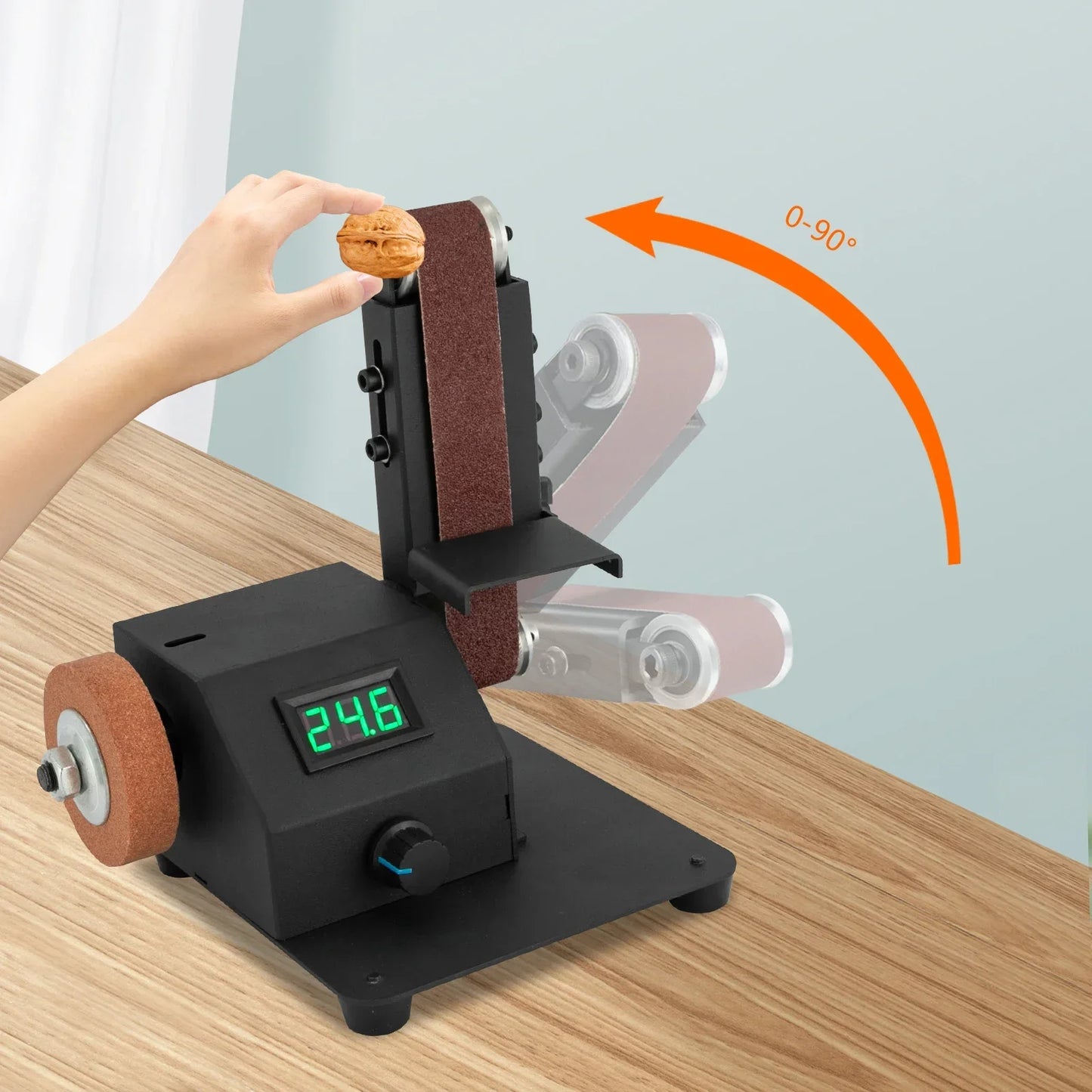 220V EU 350W Benchtop Sander 0-8500r/min Multi-Functional Electric Mini Belt Sander for Woodworking Metalworking DIY Projects
