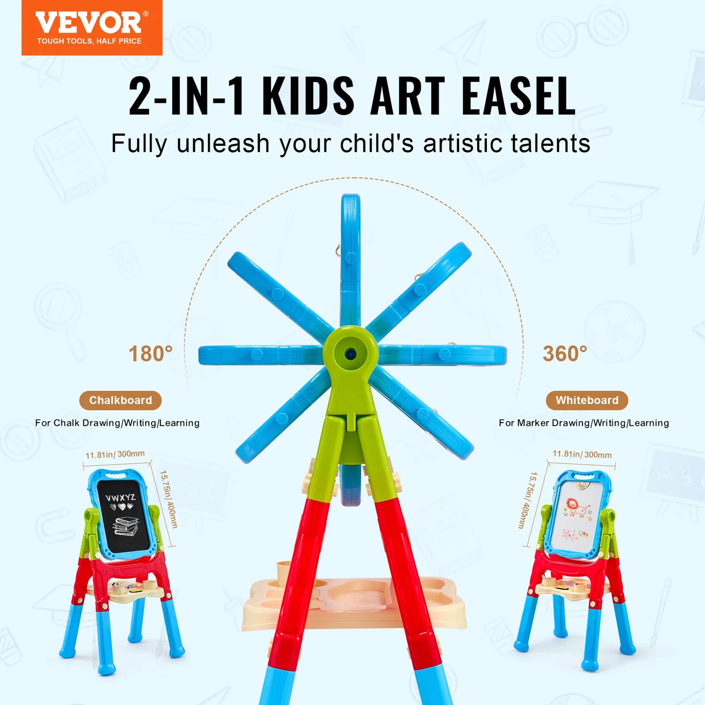 Vevor Children Magnetic Drawing Board with Chalkboard Art Easel Colorful Graffiti Drawing Toys Gift for Kids