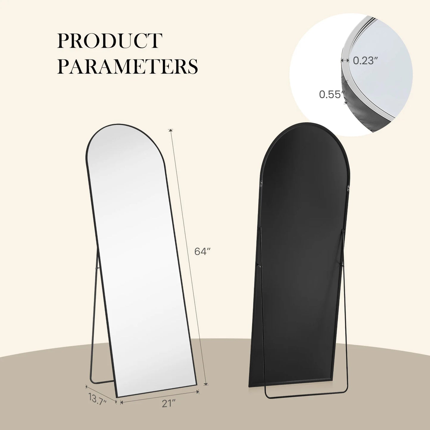 JHK Full Body Wall Mirror 59 Inch by 16 Inch or 64 Inch by 21 Inch Standing or Wall Hanging with Aluminum Alloy Frame for Bedroom and Cloakroom Decoration