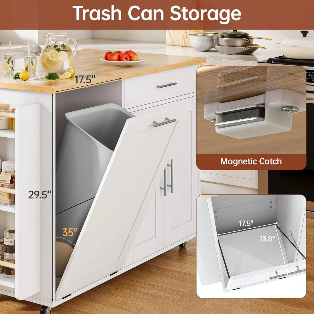 MKDK Rolling Kitchen Island with Hidden Trash Can Storage