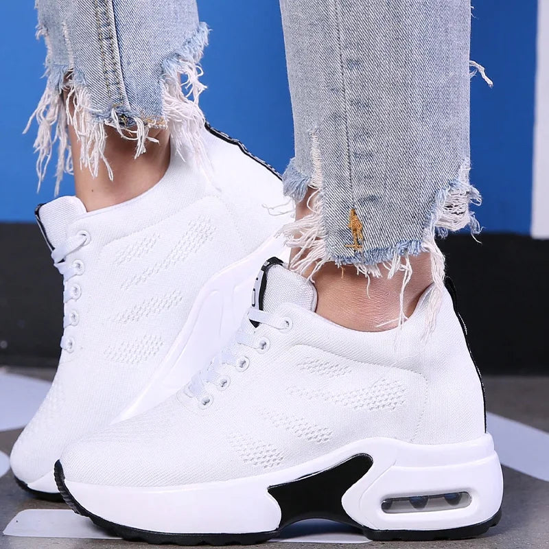 Women Air Cushion Running Sneakers Comfortable Mesh Lace Up Walking Shoes Breathable White