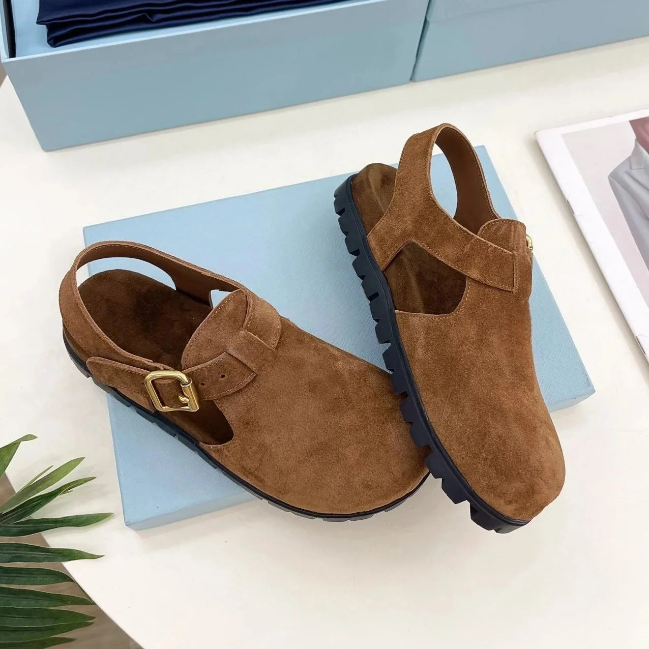 GUANSIYAO Retro Genuine Leather High Heel Mary Janes Shoes