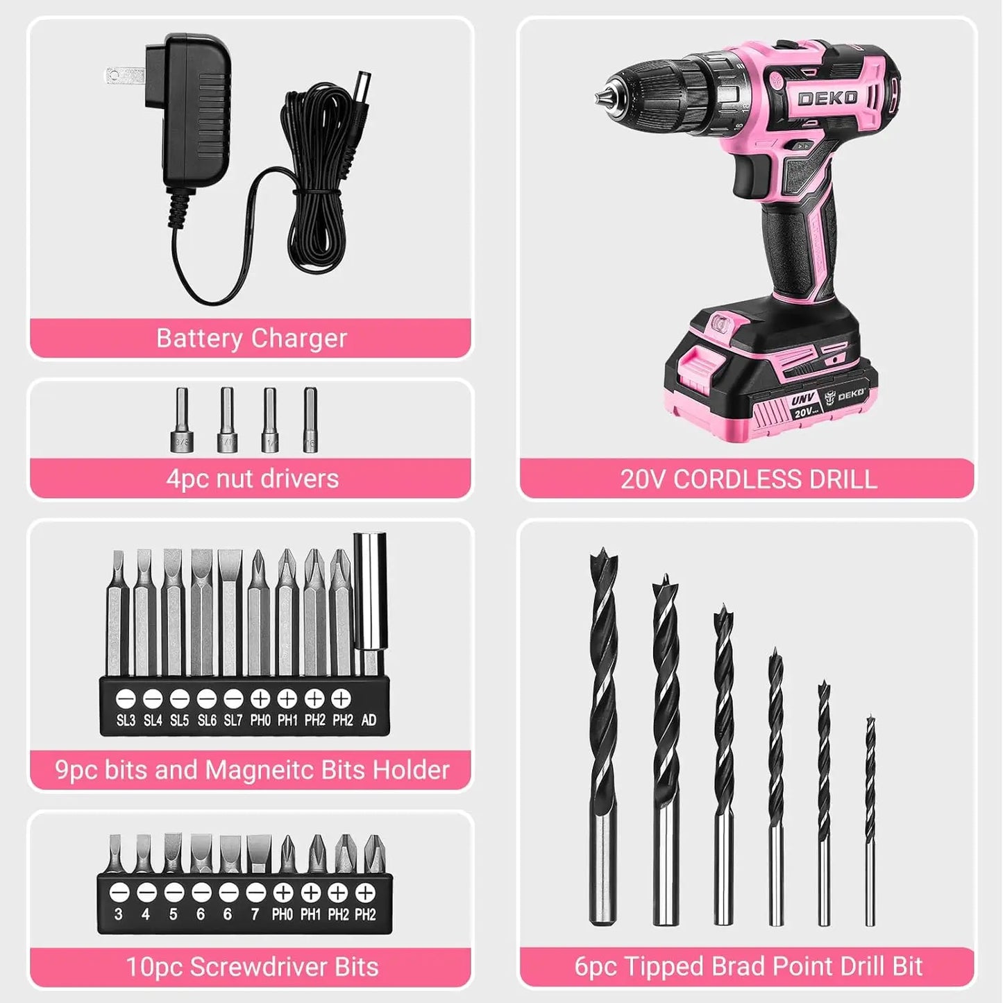 Power Drill Cordless: Pink Cordless Drill 20V