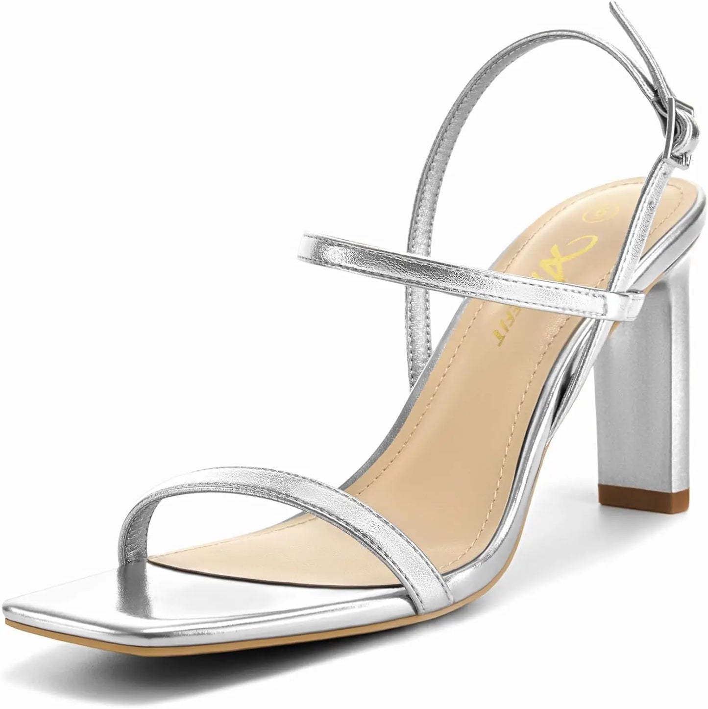 Women's Strappy High Heels Square Open Toe Heeled Sandals Ankle Strap Dressy Wedding Party Shoes