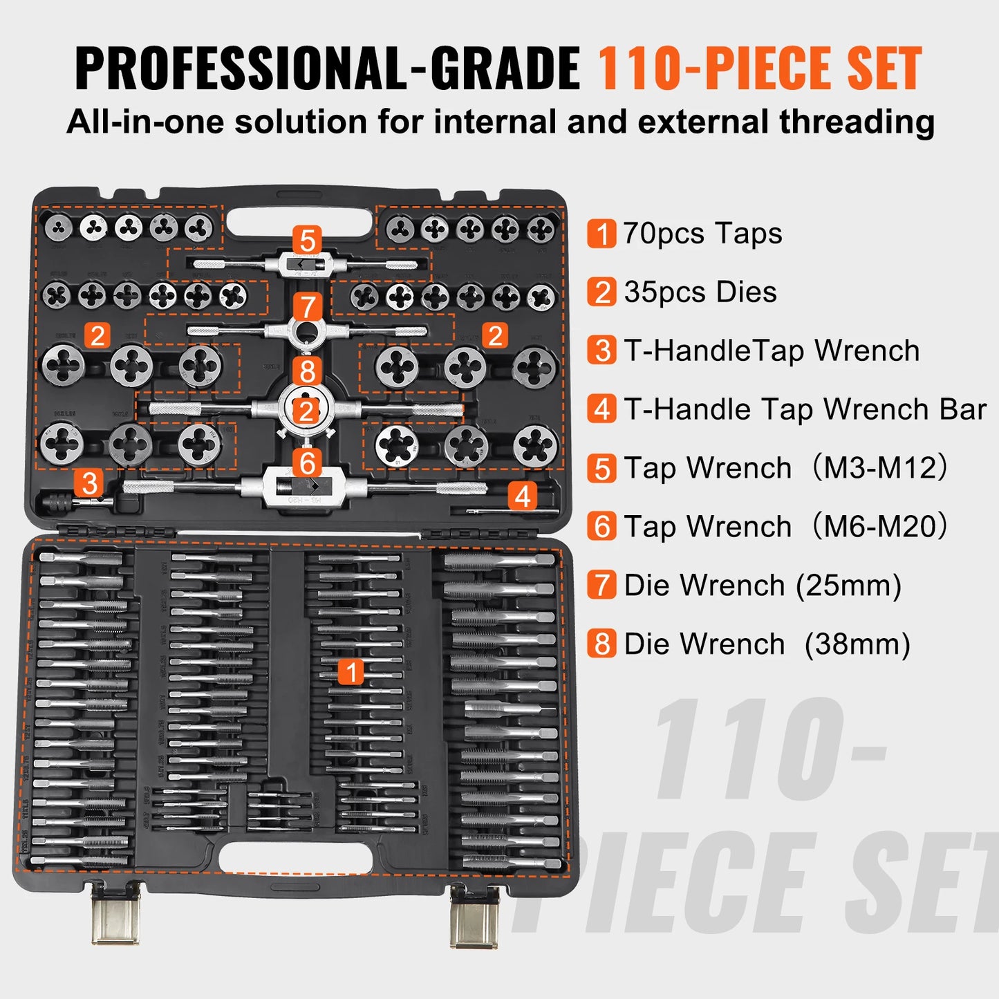 VEVOR Tap And Die Set Bearing Steel Threading Tool Kit