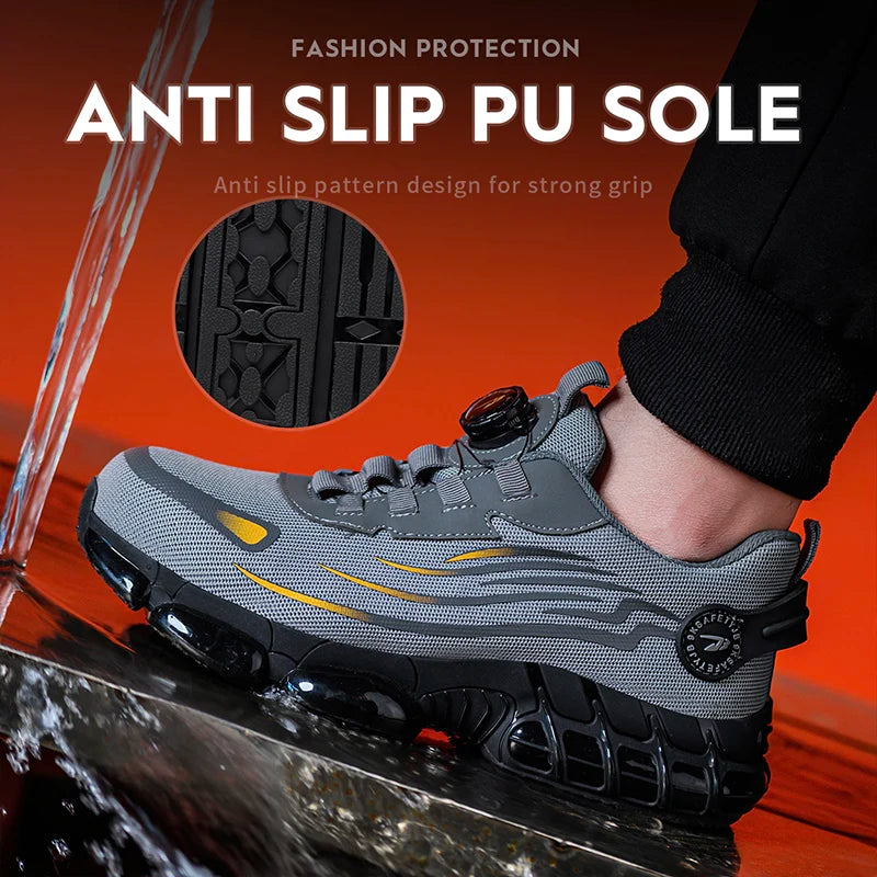 Rotating Steel Toe Safety Shoes for Men with Breathable Design