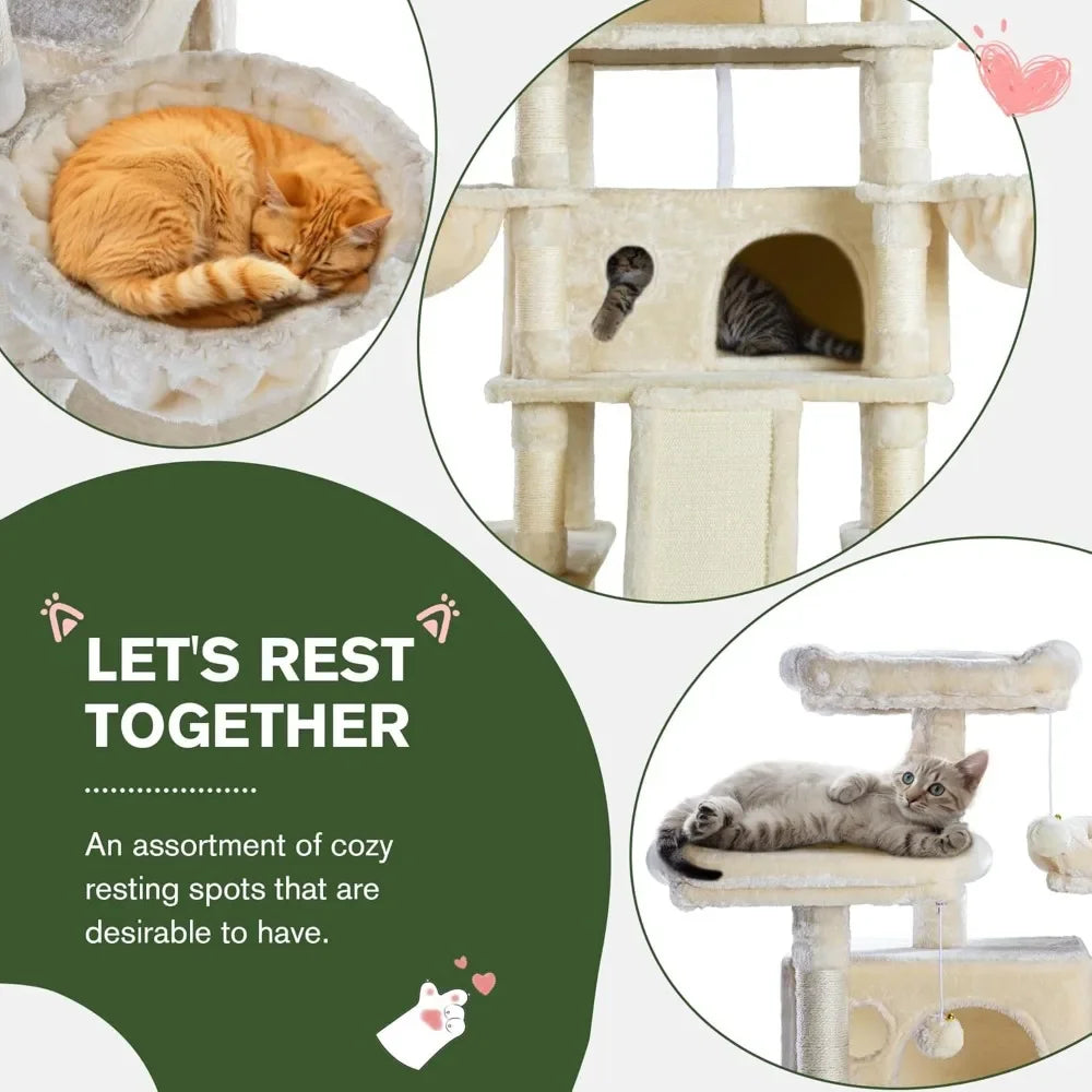 68 Inches Multi Level Large Cat Tree Tower with Condo Plush Perches and Sisal Scratching Posts