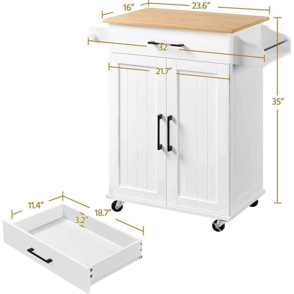 Bamboo Top Rolling Kitchen Cart by Unknown Brand with Storage
