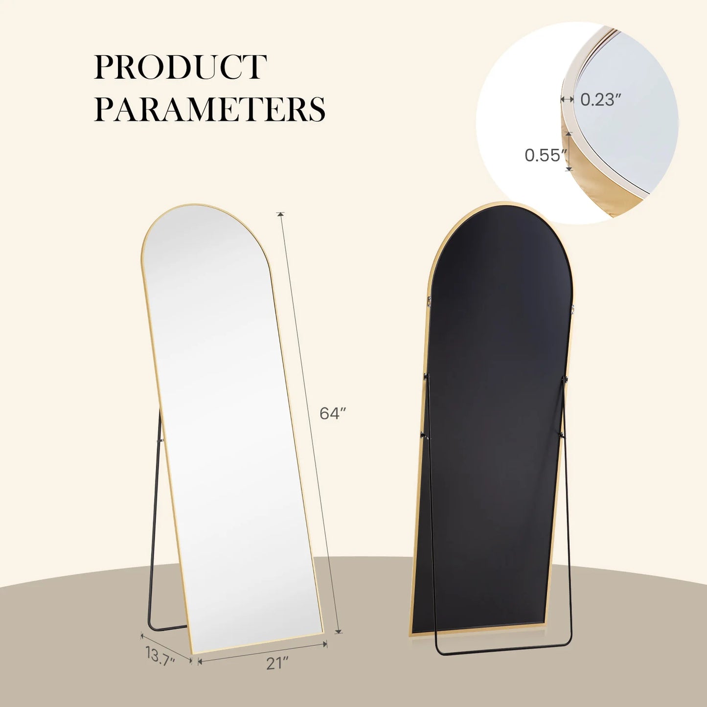 JHK Full Body Wall Mirror 59 Inch by 16 Inch or 64 Inch by 21 Inch Standing or Wall Hanging with Aluminum Alloy Frame for Bedroom and Cloakroom Decoration