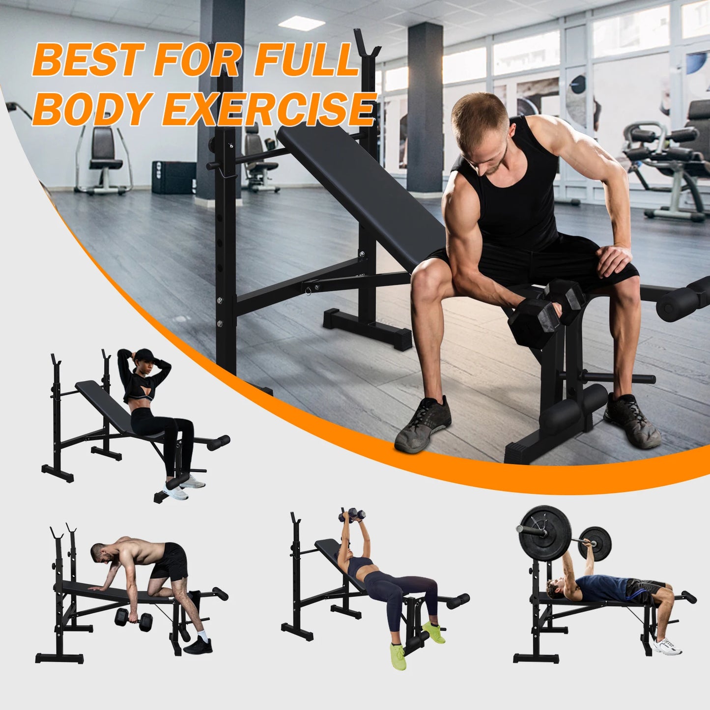 Weight Bench Press Set with Squat Rack for Home Gym
