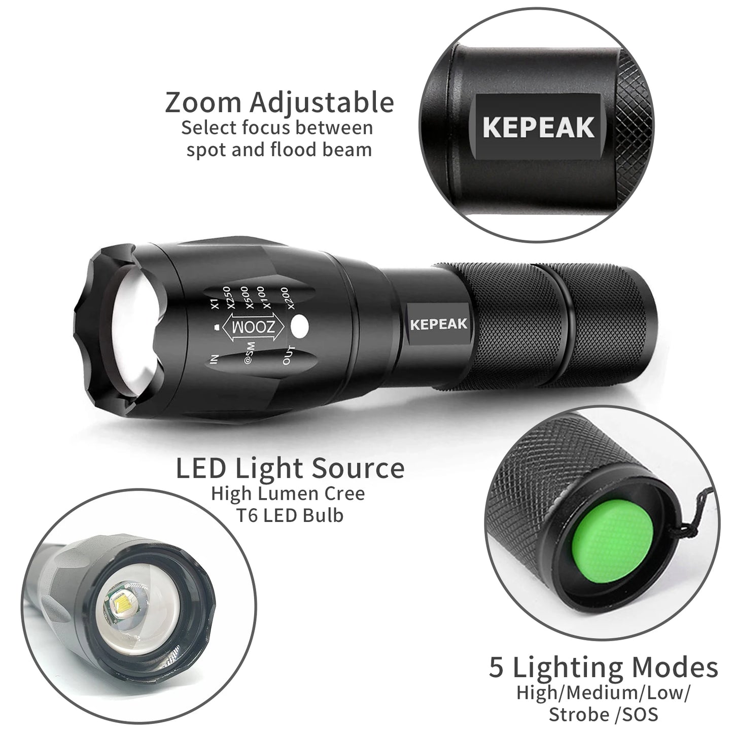 2 pcs High Power Led Flashlight 5 Lighting Modes