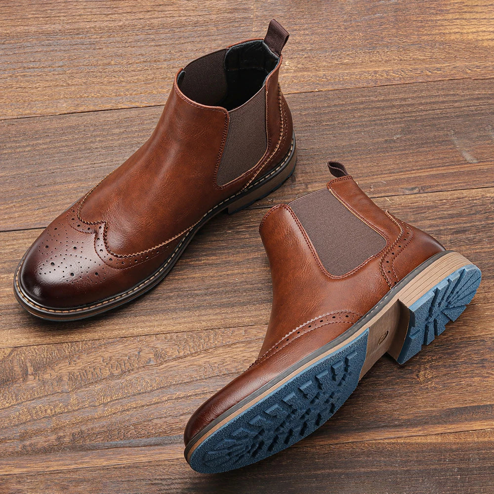 Classical Brogue Chelsea Men Boots Comfortable Fashion Leather Boots for Men