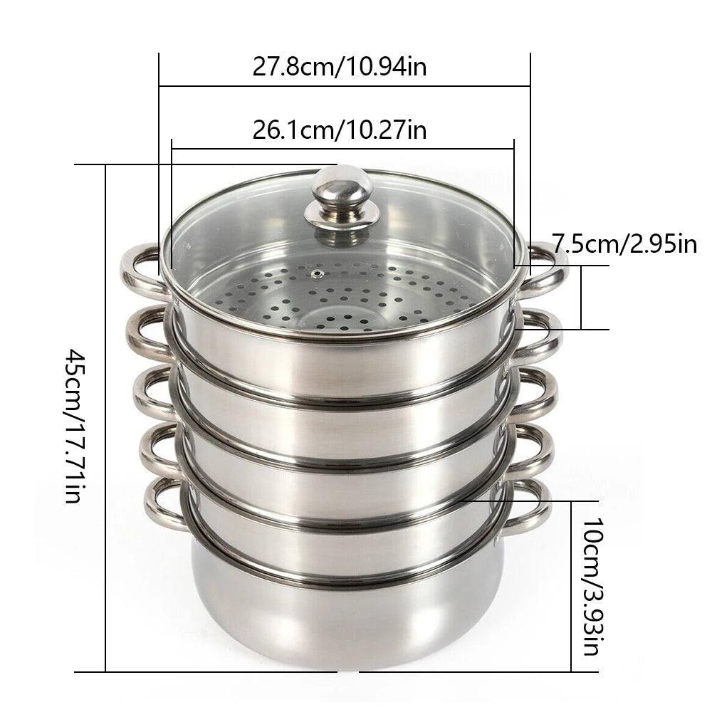30CM 5 Tier Cook Food Veg Pot Large Stainless Steel Steam Cooker