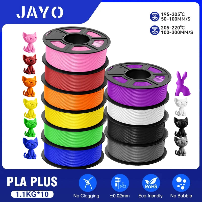 JAYO PLA Plus Filament 1.75mm 10 Rolls Set Non Toxic 3D Printing Refills Smooth No Bubbles Multiple Colors Optional