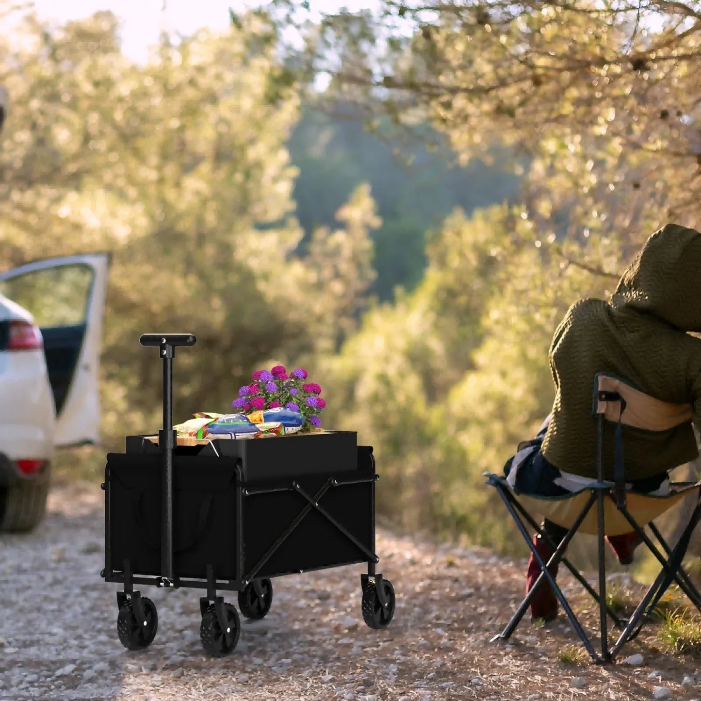 4 Wheel Foldable Garden Handcart Heavy Duty Cargo Transport One Hand Carry Portable Design for Easy Storage