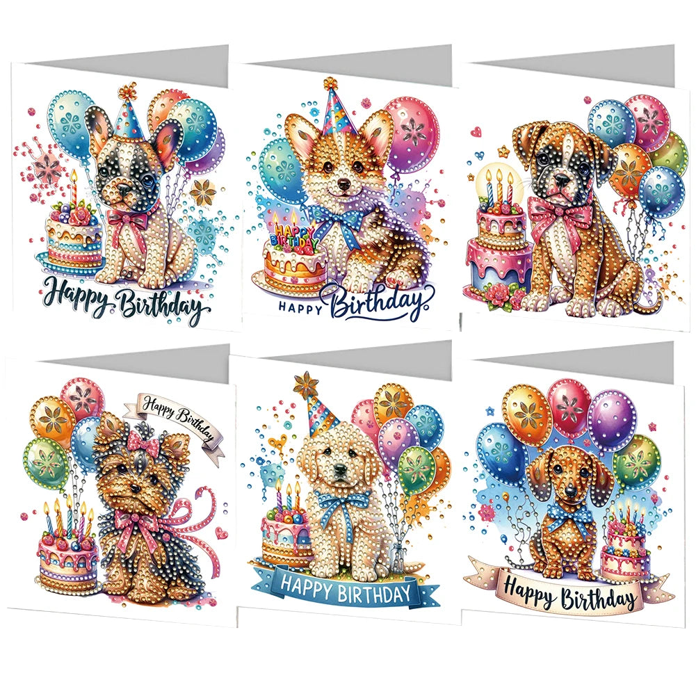 6 Pieces 5D Rhinestone Embroidery Arts Cards Kits Diamond Painting Greeting Thank You Cards for Birthday and Thanksgiving