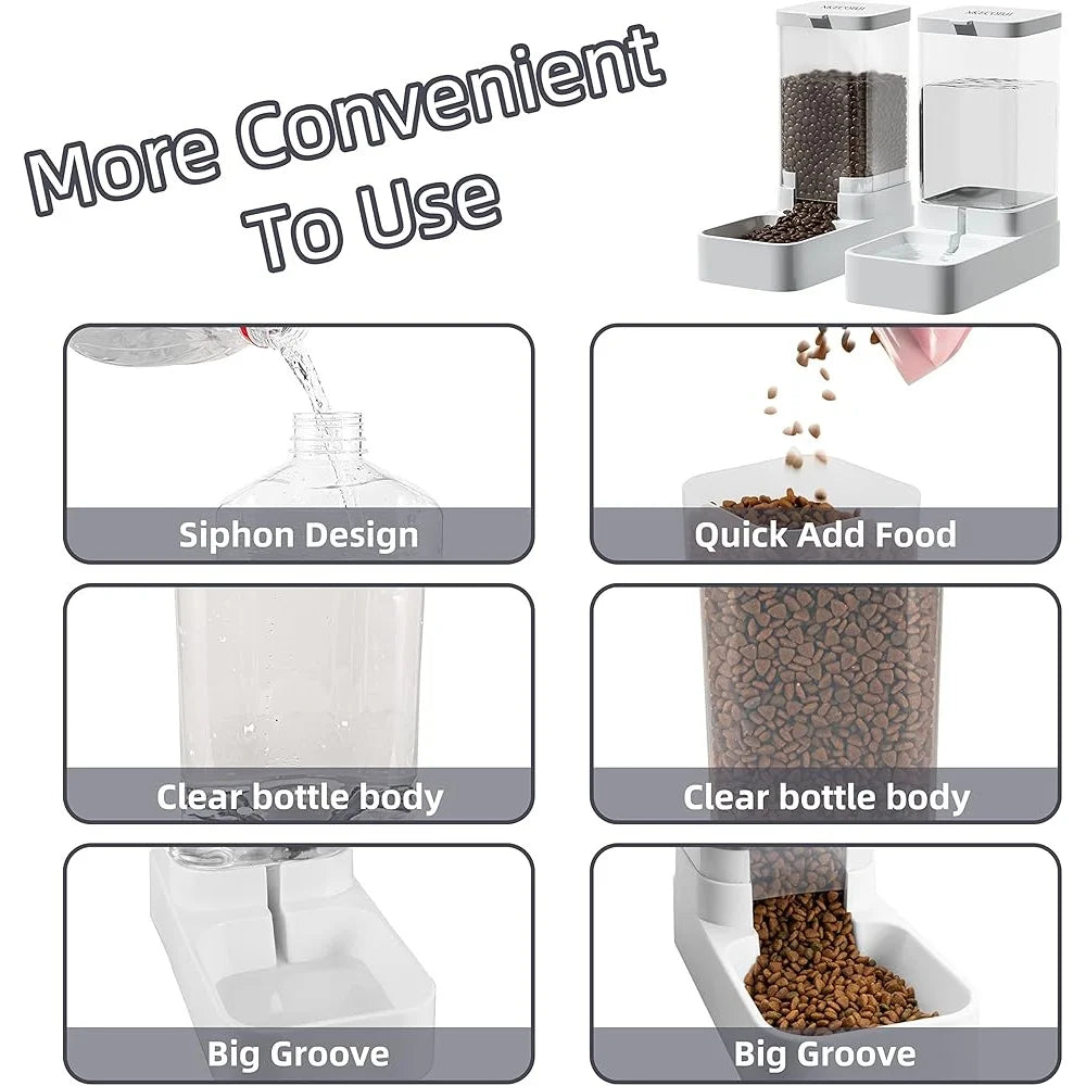 Automatic Gravity Pet Feeder Water Dispenser Set Dogs Cats Large Capacity 3.8L Siphon Device Easy Refill No Power Required