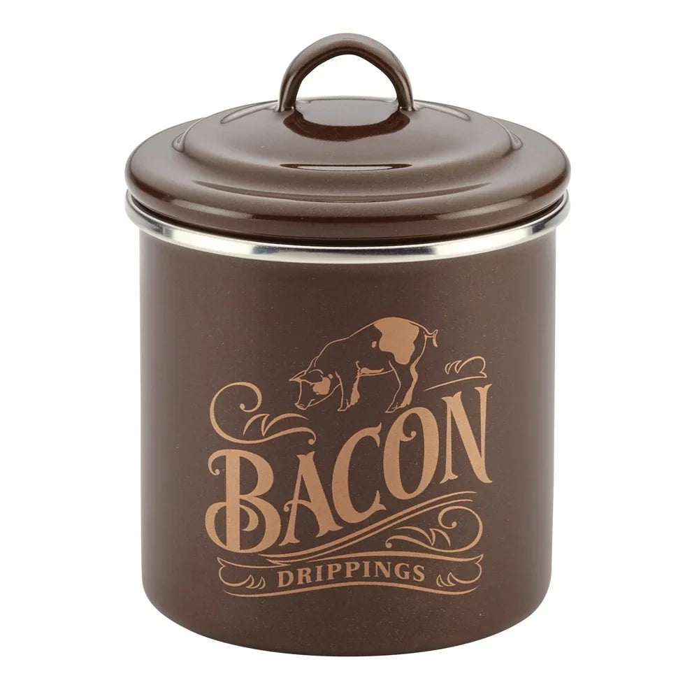 Durable Enamel Bacon Fat Container With Lid For Kitchen Storage