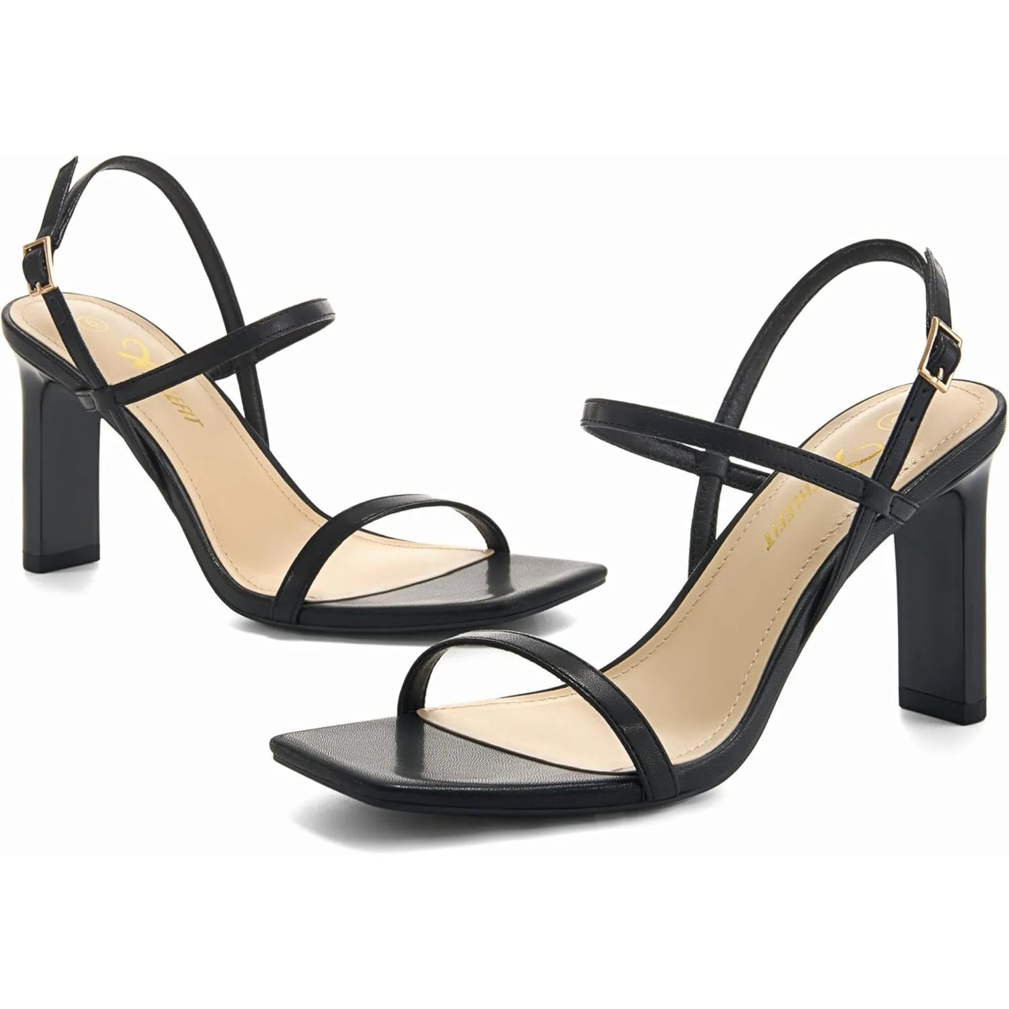 Women's Strappy High Heels Square Open Toe Heeled Sandals Ankle Strap Dressy Wedding Party Shoes