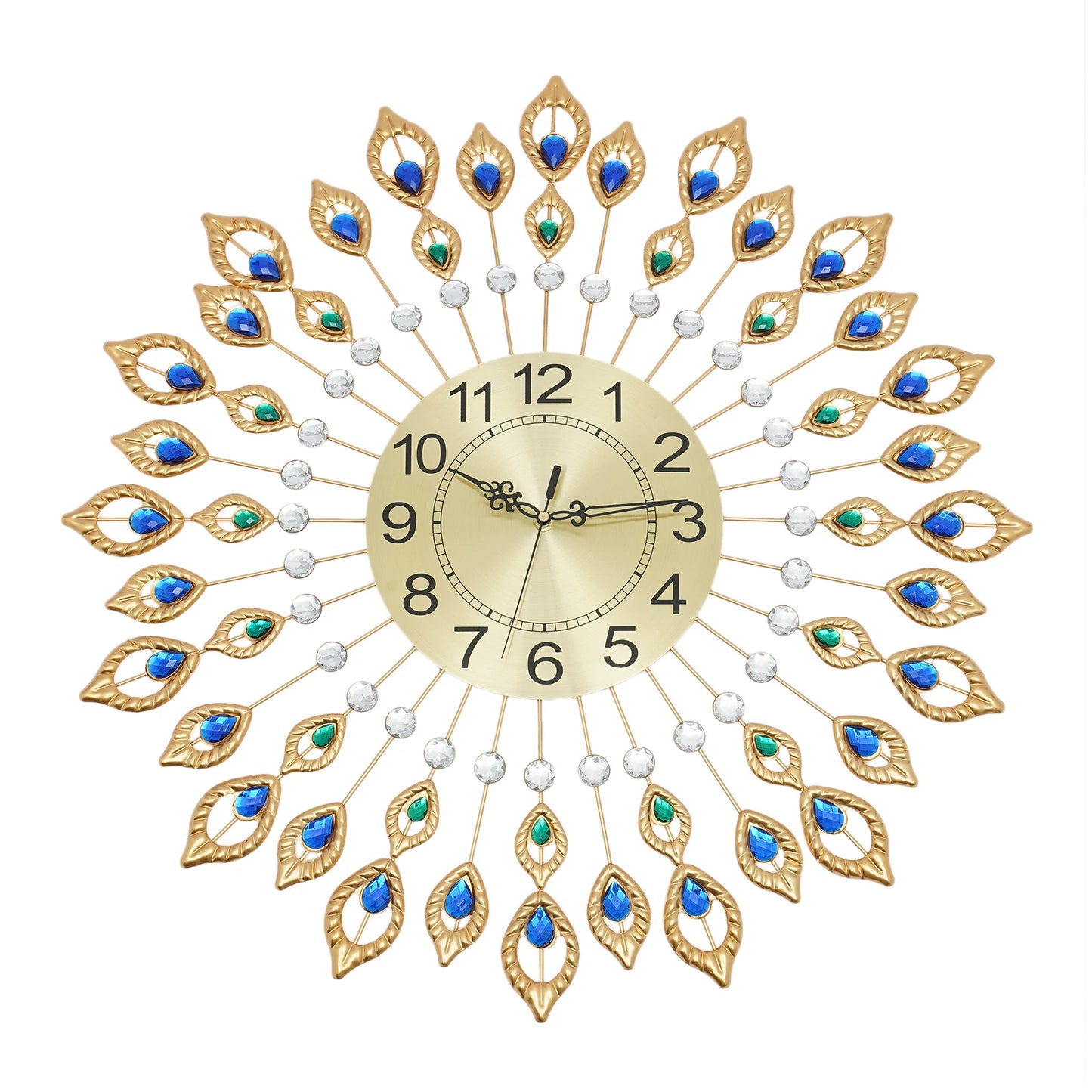 Decorative Wall Clock with Peacock Feather Design 24cm
