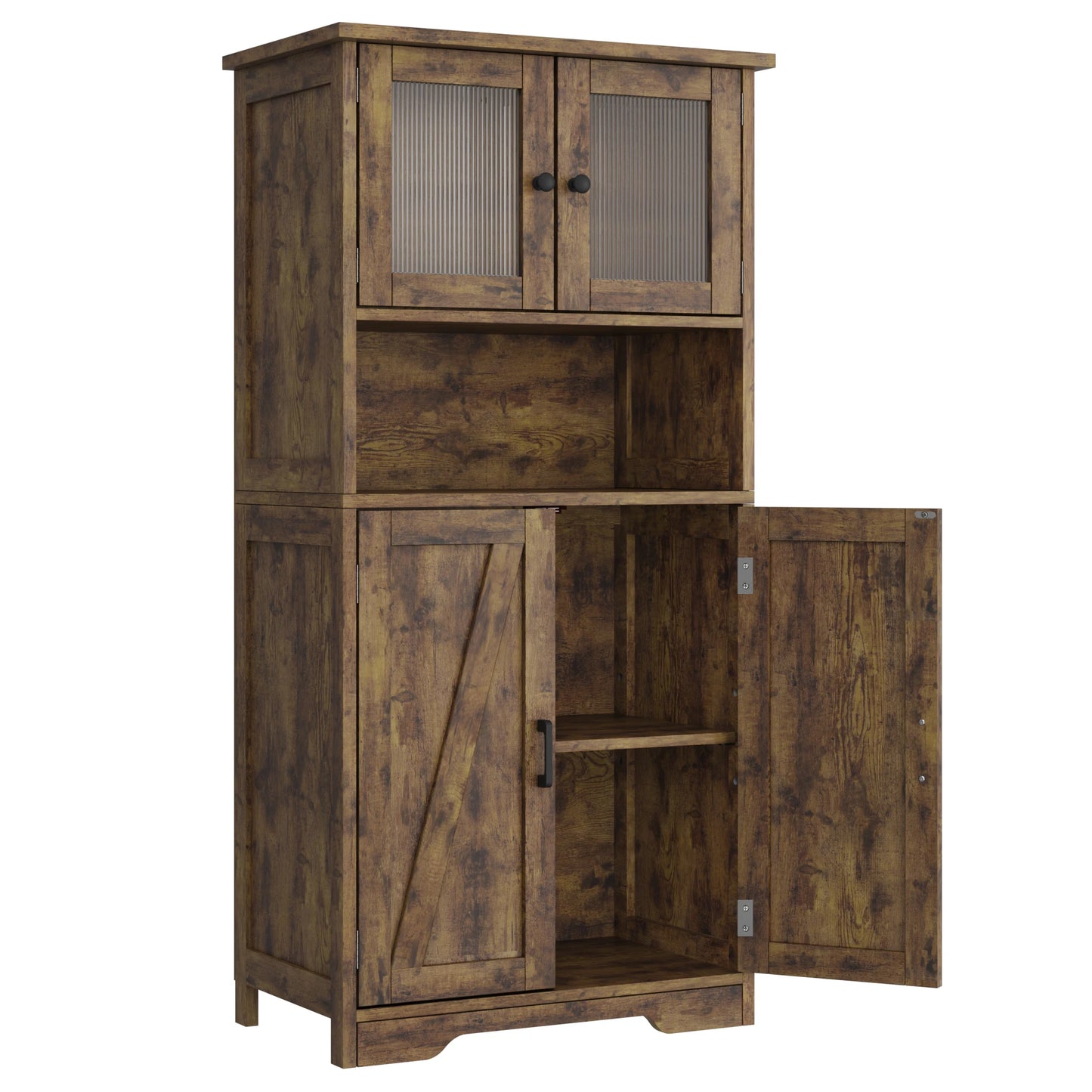 HobbyLane Free Standing Kitchen Pantry Cupboard with Tempered Glass Doors