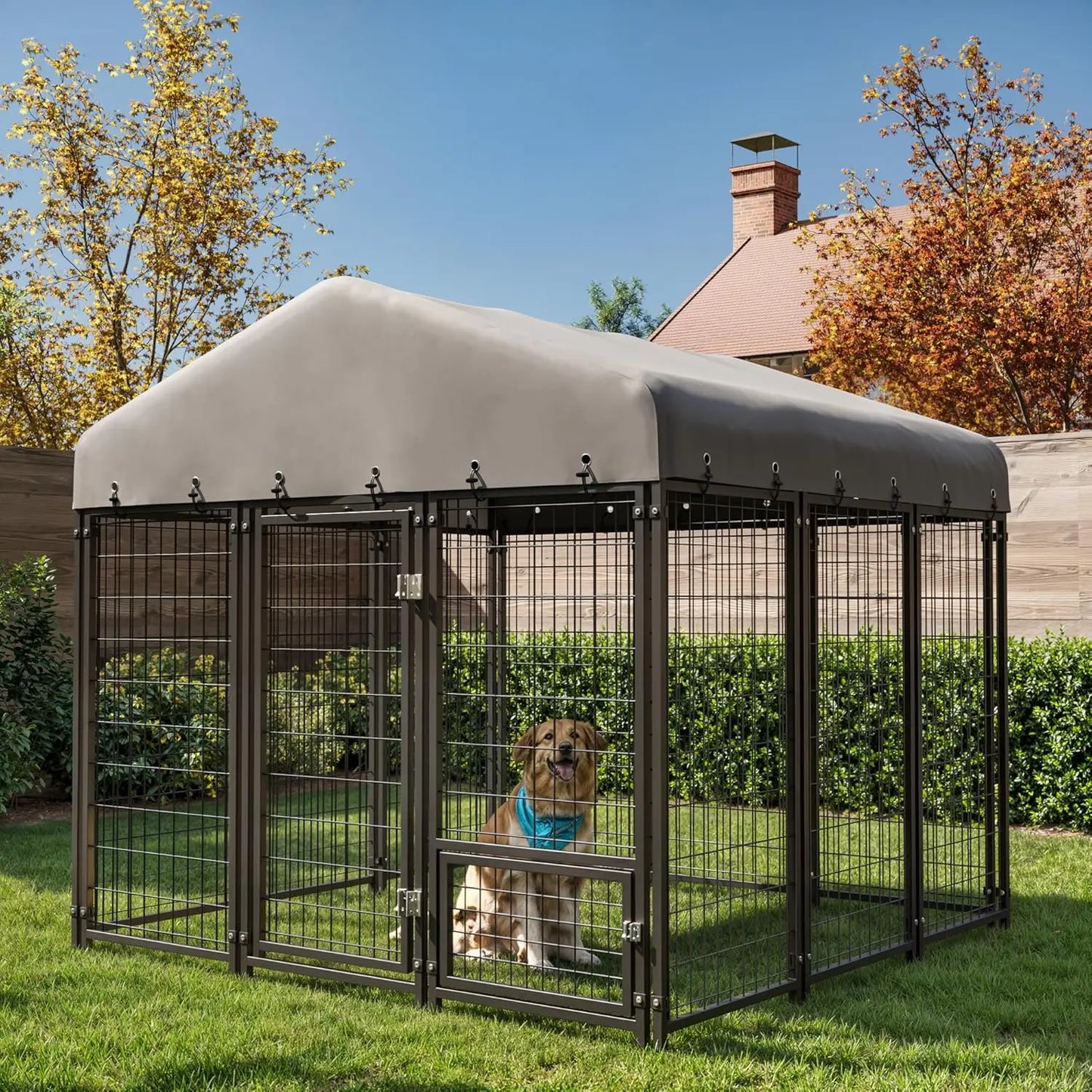 Dog Kennel 10X10FT Heavy Duty Outdoor Dog Cage with Roof Double Lock Spacious Pet Crate with Feeding Door