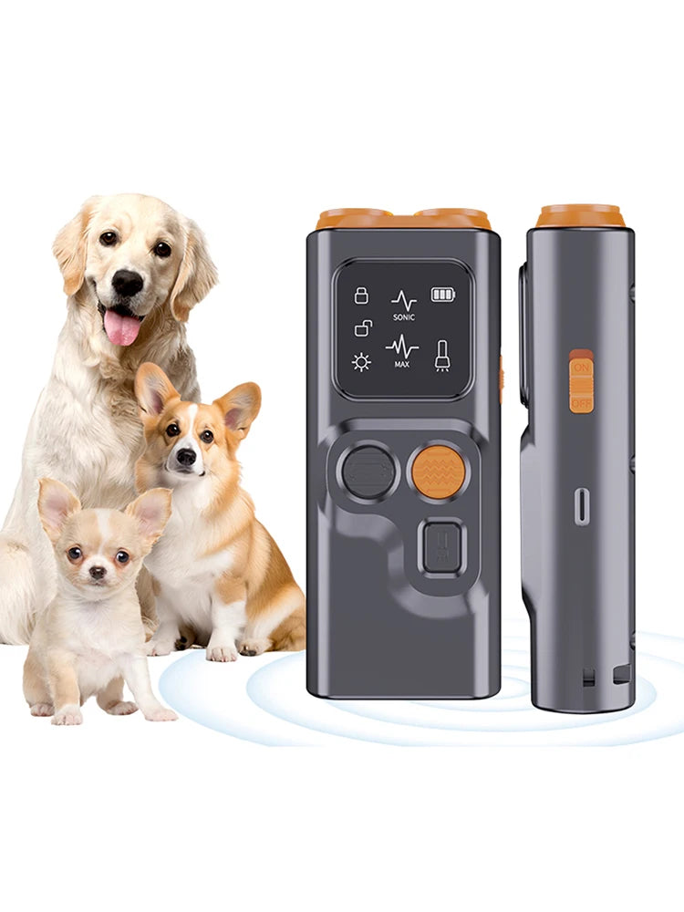 Ultrasonic Dog Bark Deterrent Device with LED Flashlight Rechargeable Anti-Barking Device Dog Chaser for Indoor Outdoor Use