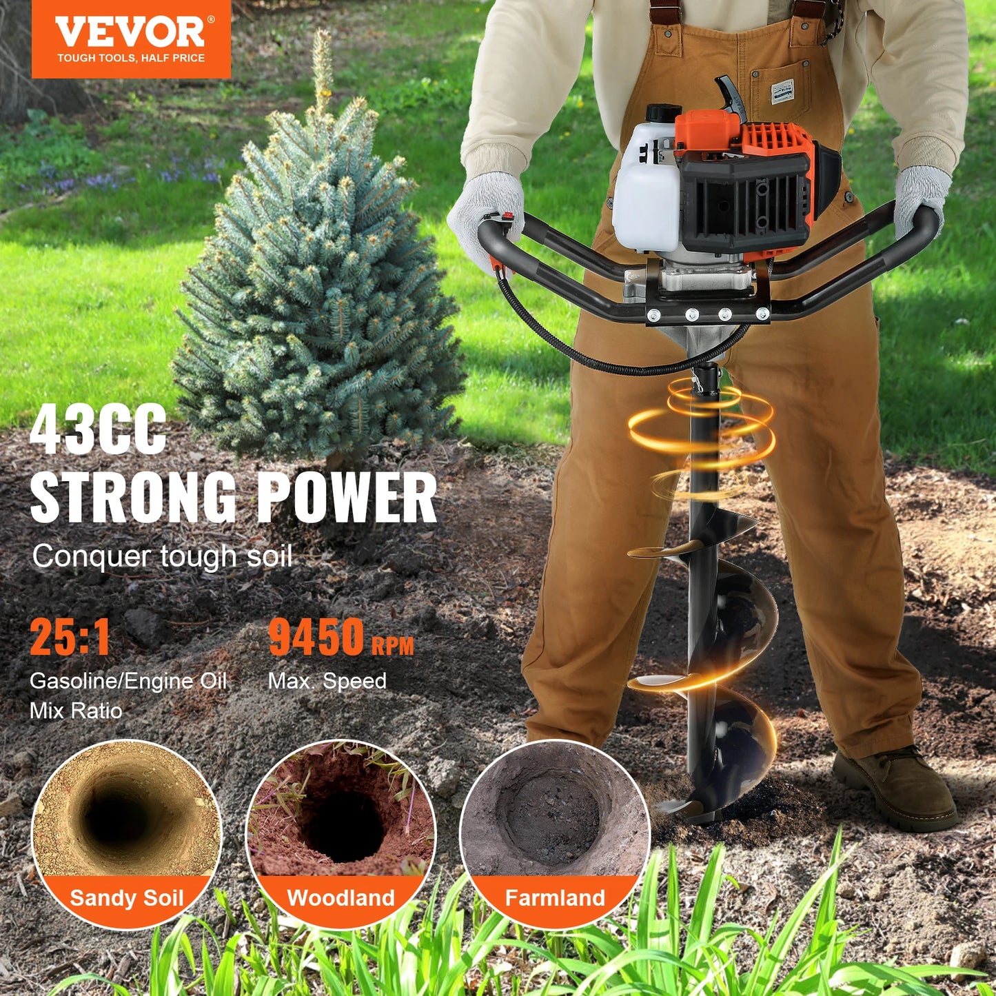 SucceBuy Gas Powered Post Hole Digger for Easy Ground Boring