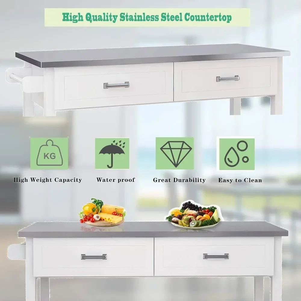 ANGDUO Kitchen Island Cart with Stainless Steel Top and Drawers