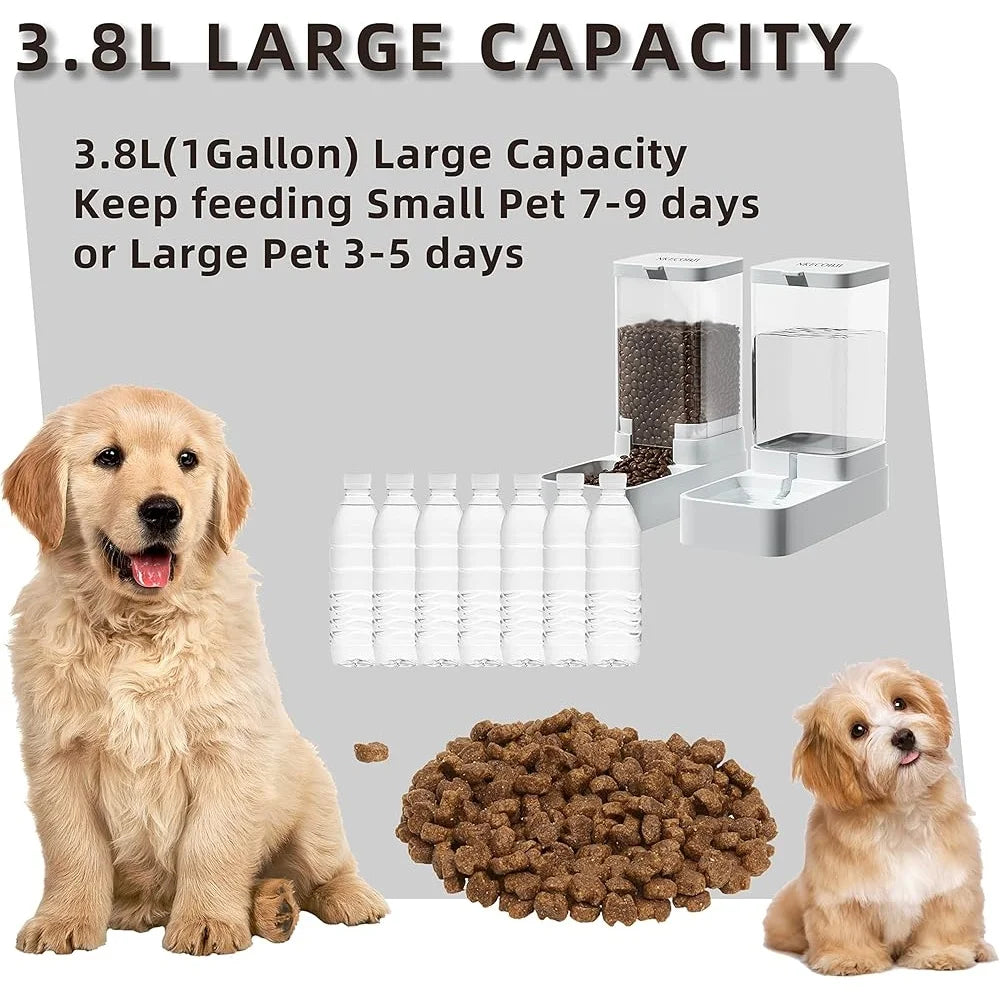 Automatic Gravity Pet Feeder Water Dispenser Set Dogs Cats Large Capacity 3.8L Siphon Device Easy Refill No Power Required