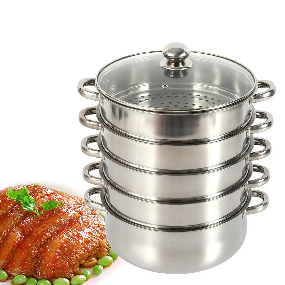 30CM 5 Tier Cook Food Veg Pot Large Stainless Steel Steam Cooker