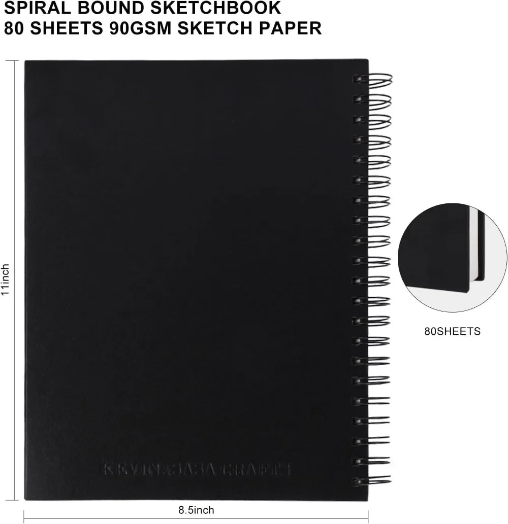 8.5x11 Inch Hardcover Sketchbook Spiral Bound 80 Sheets