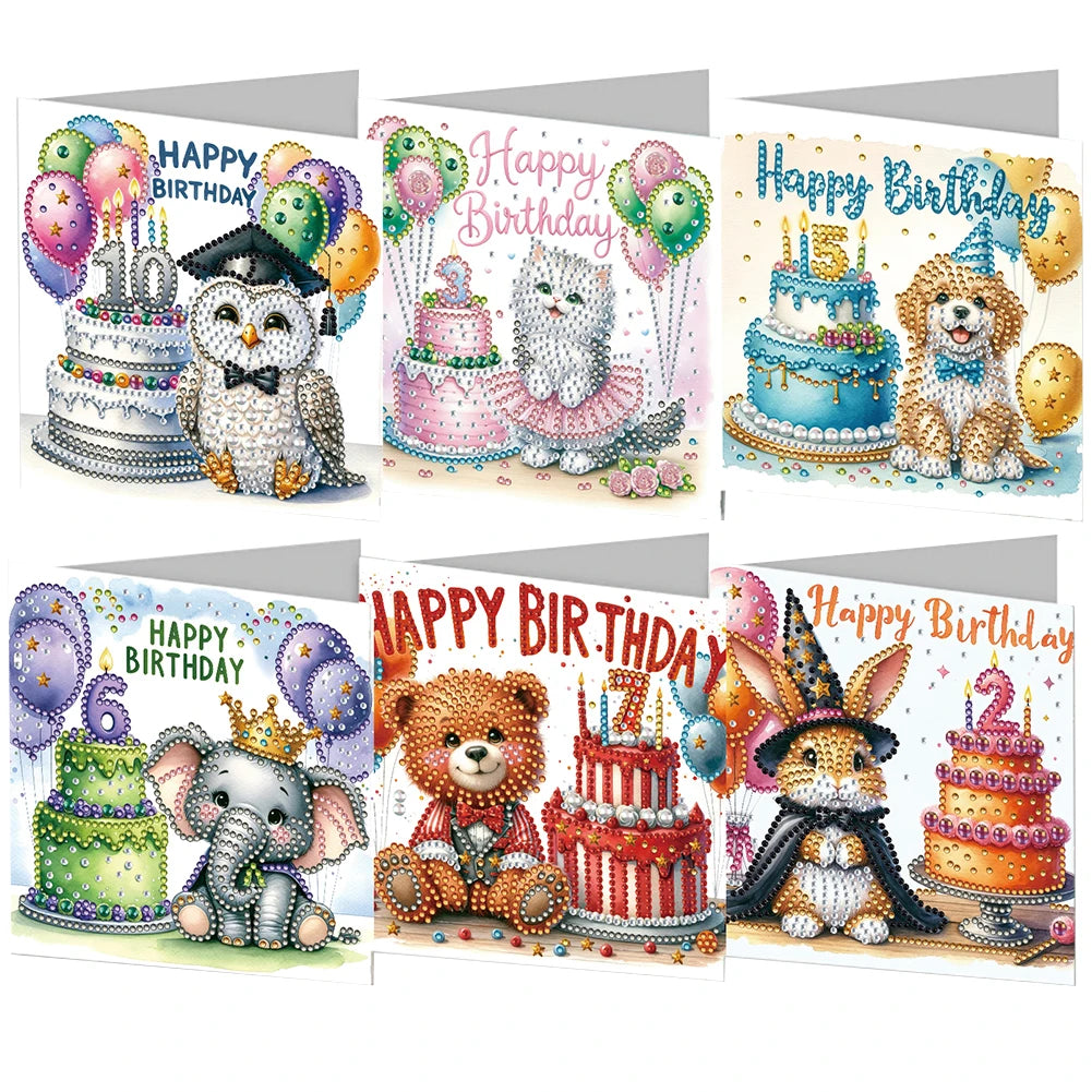 6 Pieces 5D Rhinestone Embroidery Arts Cards Kits Diamond Painting Greeting Thank You Cards for Birthday and Thanksgiving
