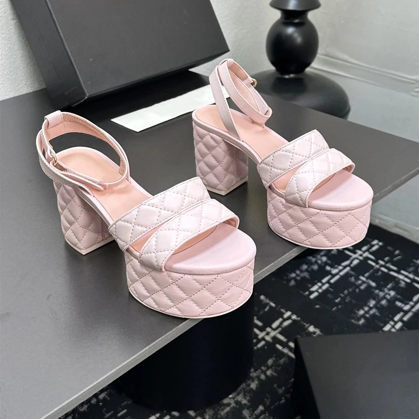 New Women's Genuine Leather Sandals Super High Heels Flat Platform Designer Shoes Size 34-41