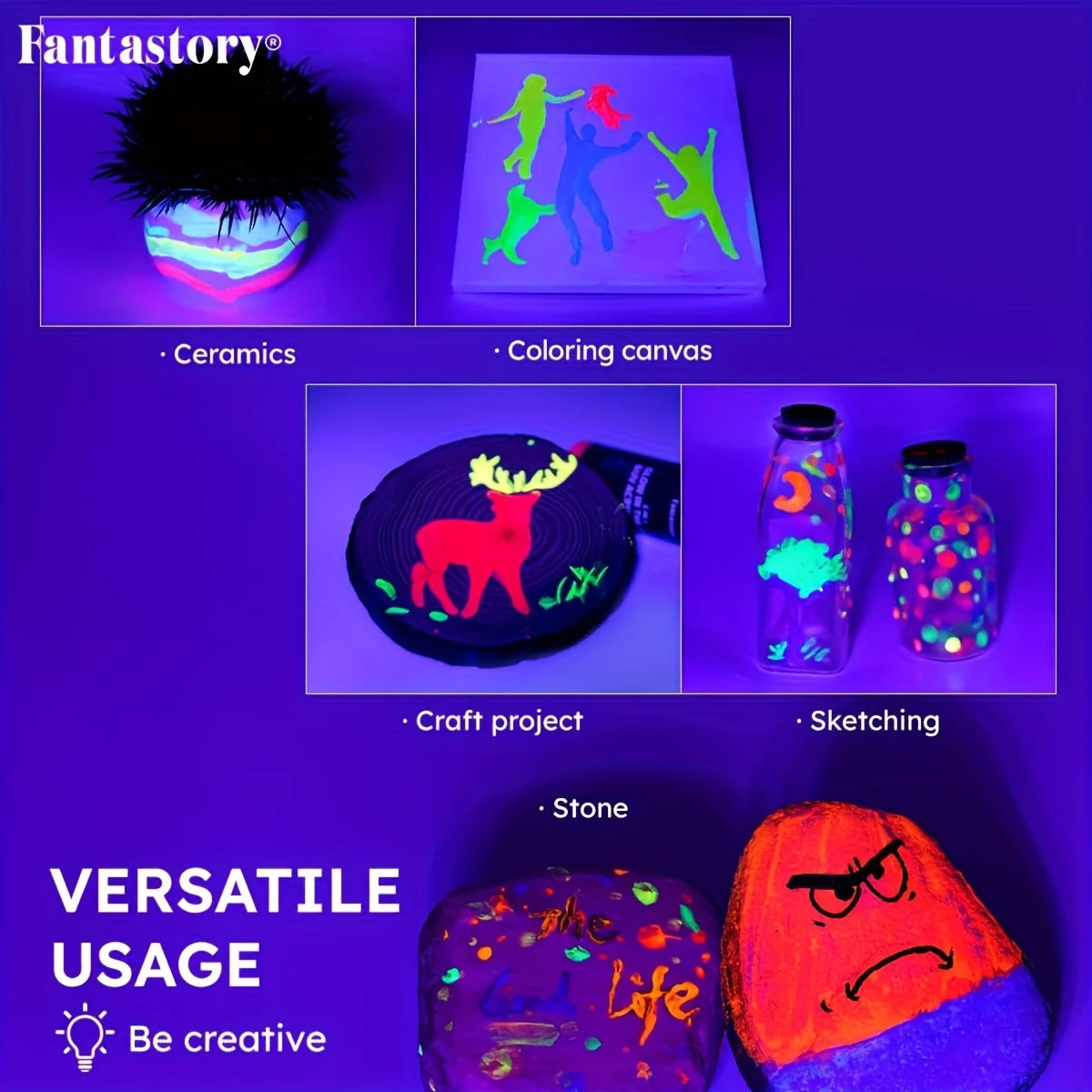 Acrylic Paint Set, 10 Neon and Glow in the Dark Colors