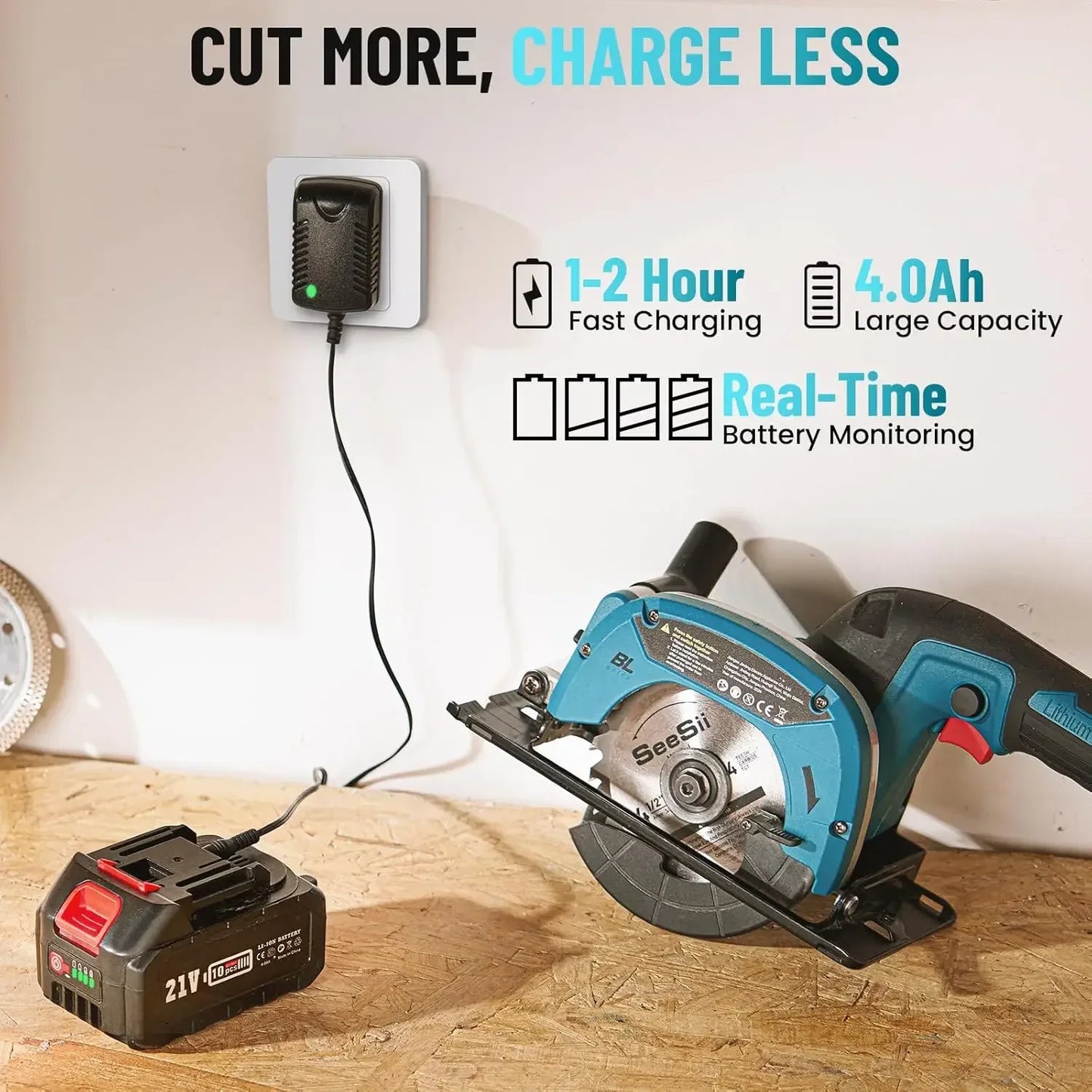 Seesii Cordless Circular Saw 20V Brushless For Wood Plastic