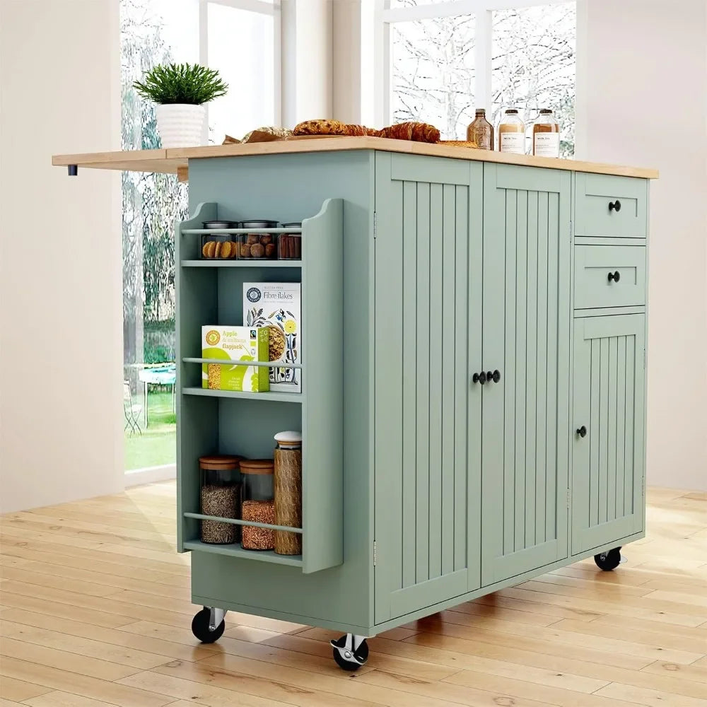 ANGDUO Modern Rolling Kitchen Island with Storage and Drop-Leaf