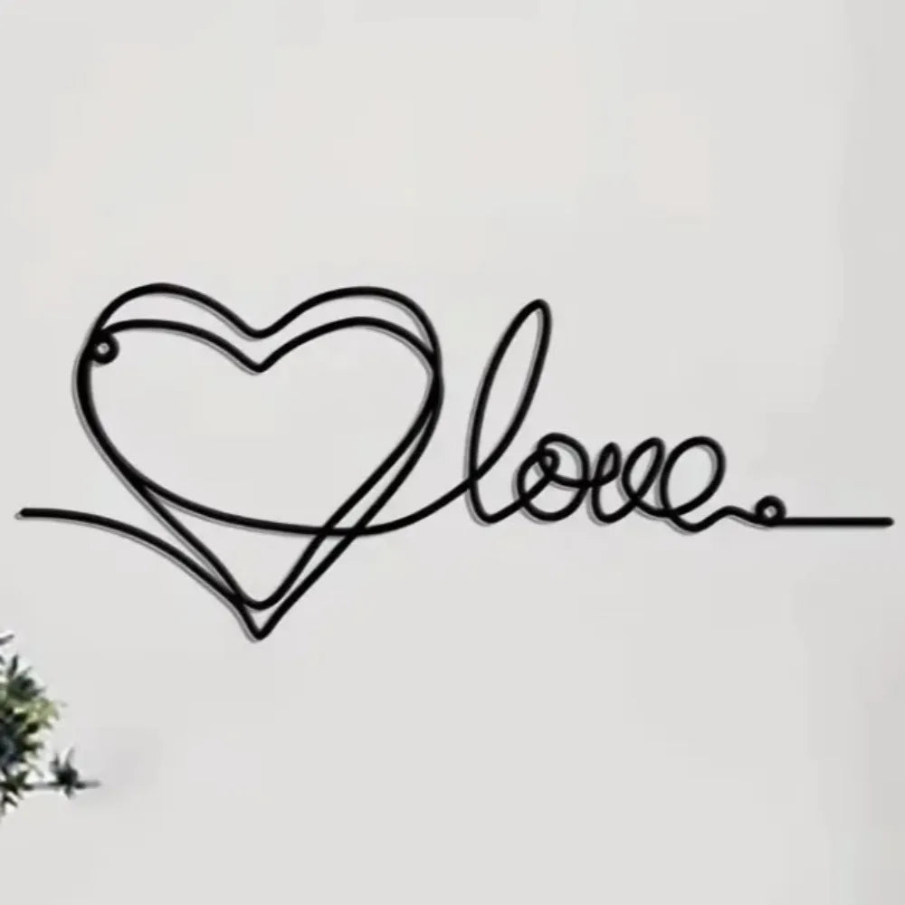 Sleek Iron Heart Wall Decor Love Line Art Pendant Modern Living Room Hanging Easy Mount