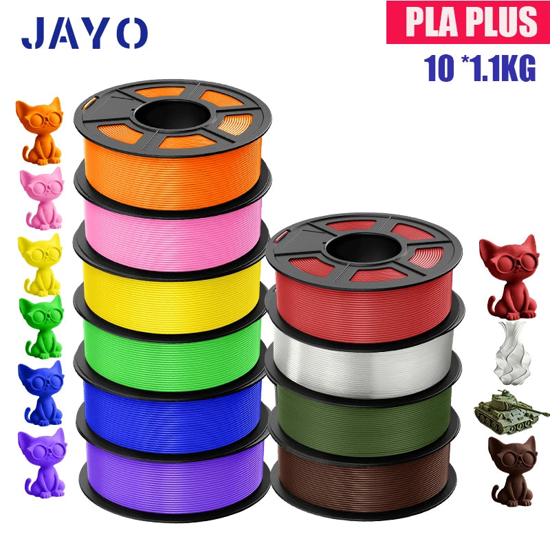 JAYO PLA Plus Filament 1.75mm 10 Rolls Set Non Toxic 3D Printing Refills Smooth No Bubbles Multiple Colors Optional