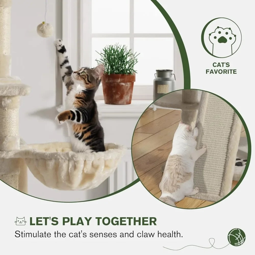 68 Inches Multi Level Large Cat Tree Tower with Condo Plush Perches and Sisal Scratching Posts