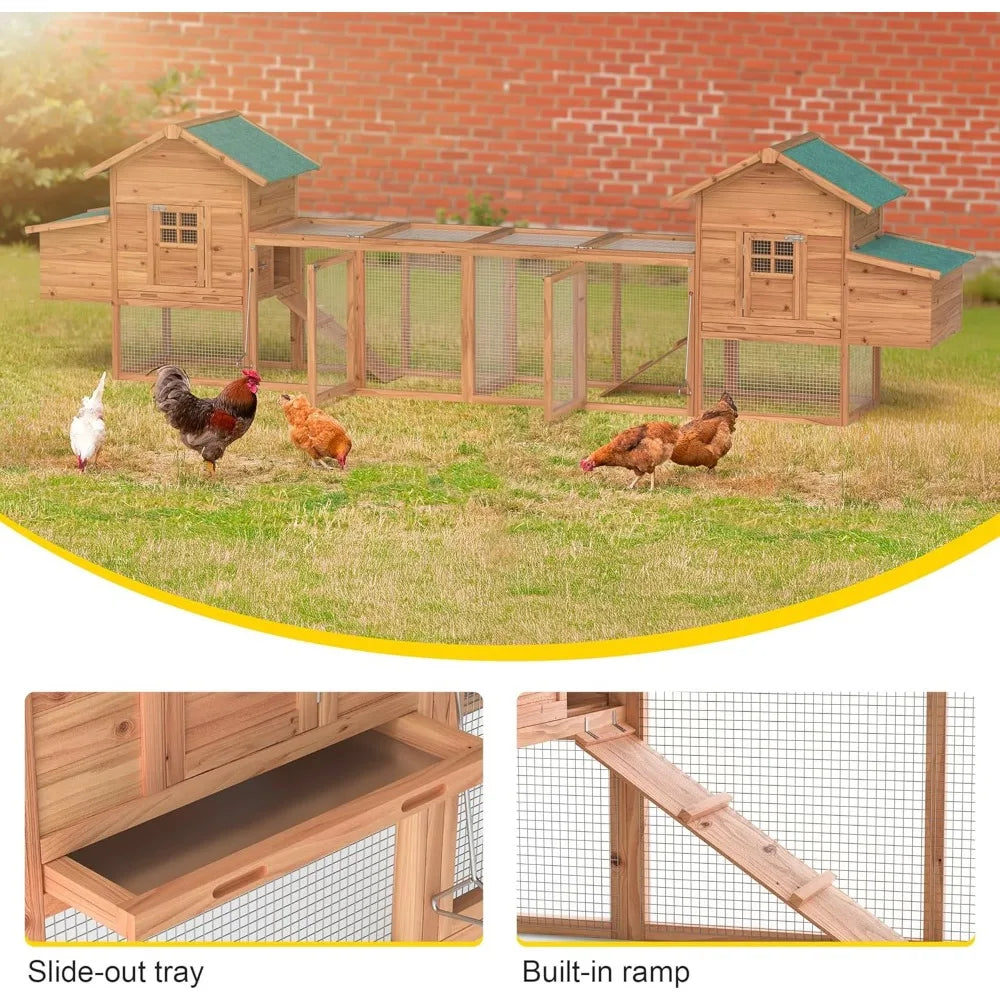 Outdoor Chicken Coop for 4 to 8 Chickens Wooden Hen Rabbit House Poultry Pet Hutch Run Cage with Waterproof Asphalt Roof Ramp and Nesting Box