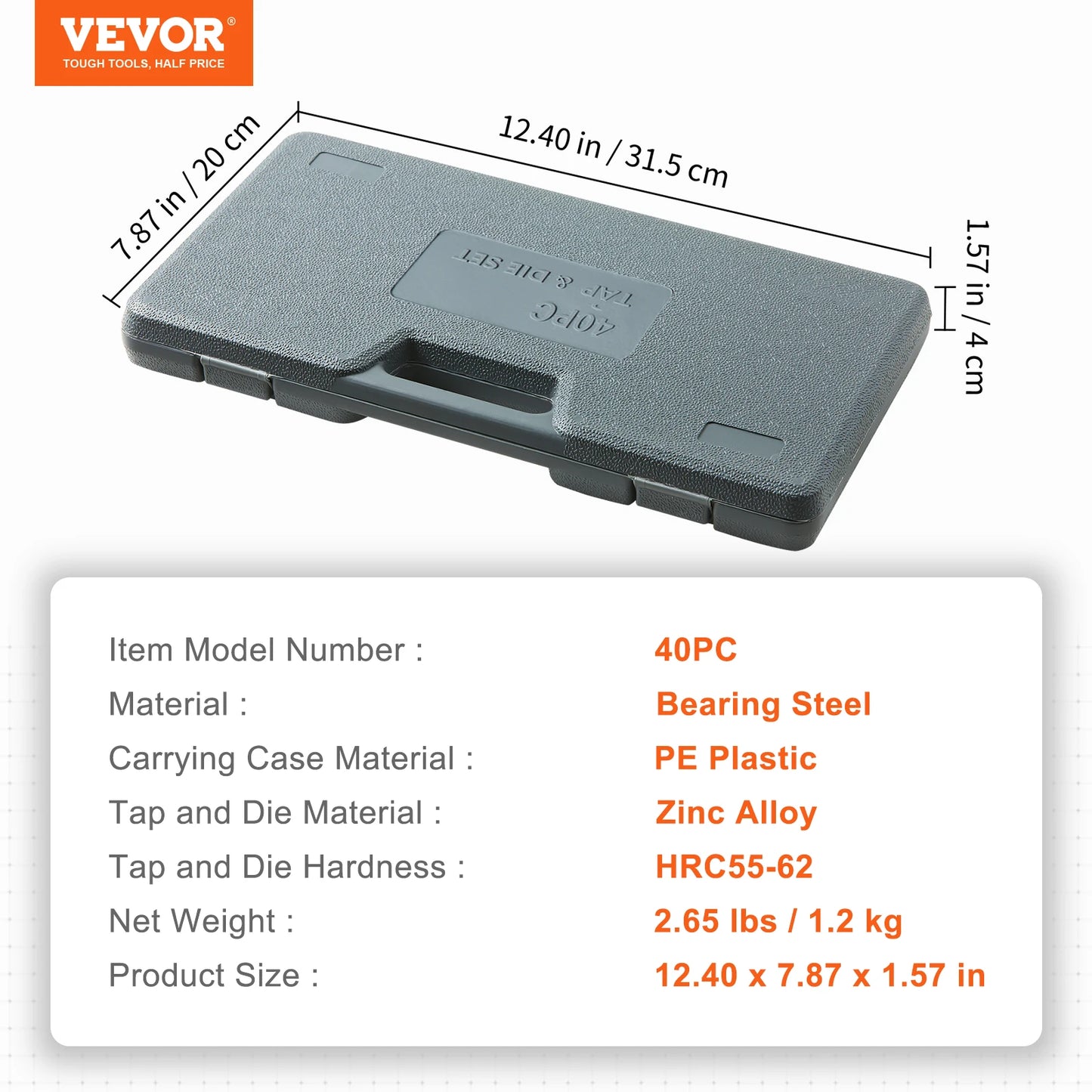 VEVOR Tap And Die Set Bearing Steel Threading Tool Kit