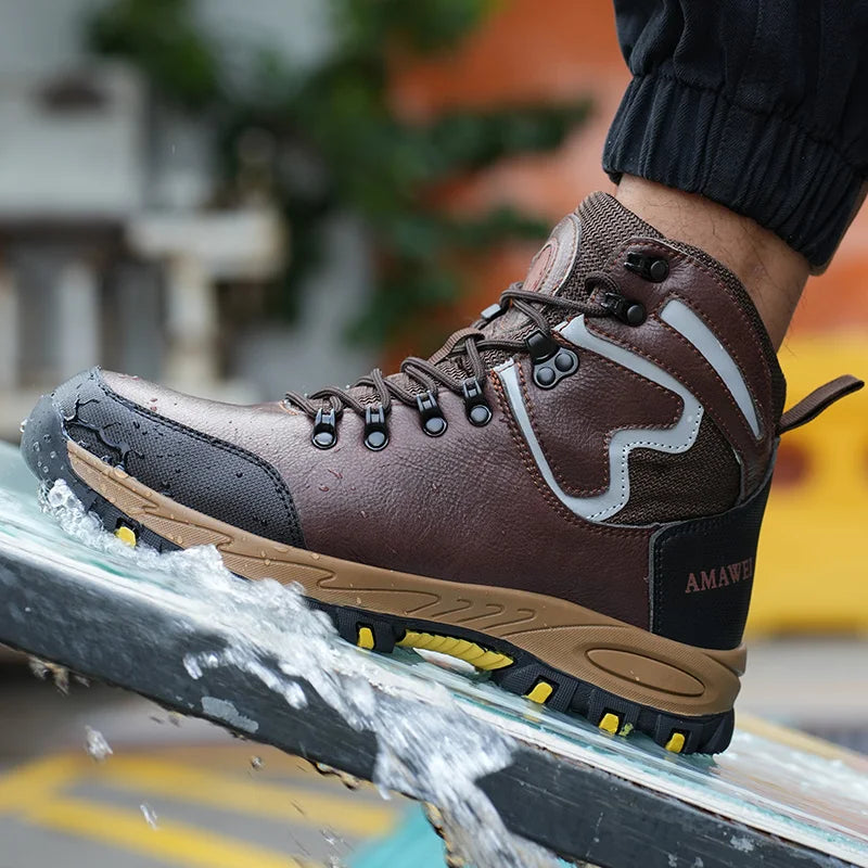 Widen Safety Boots Men Work Steel Toe Climbing Protective Shoes